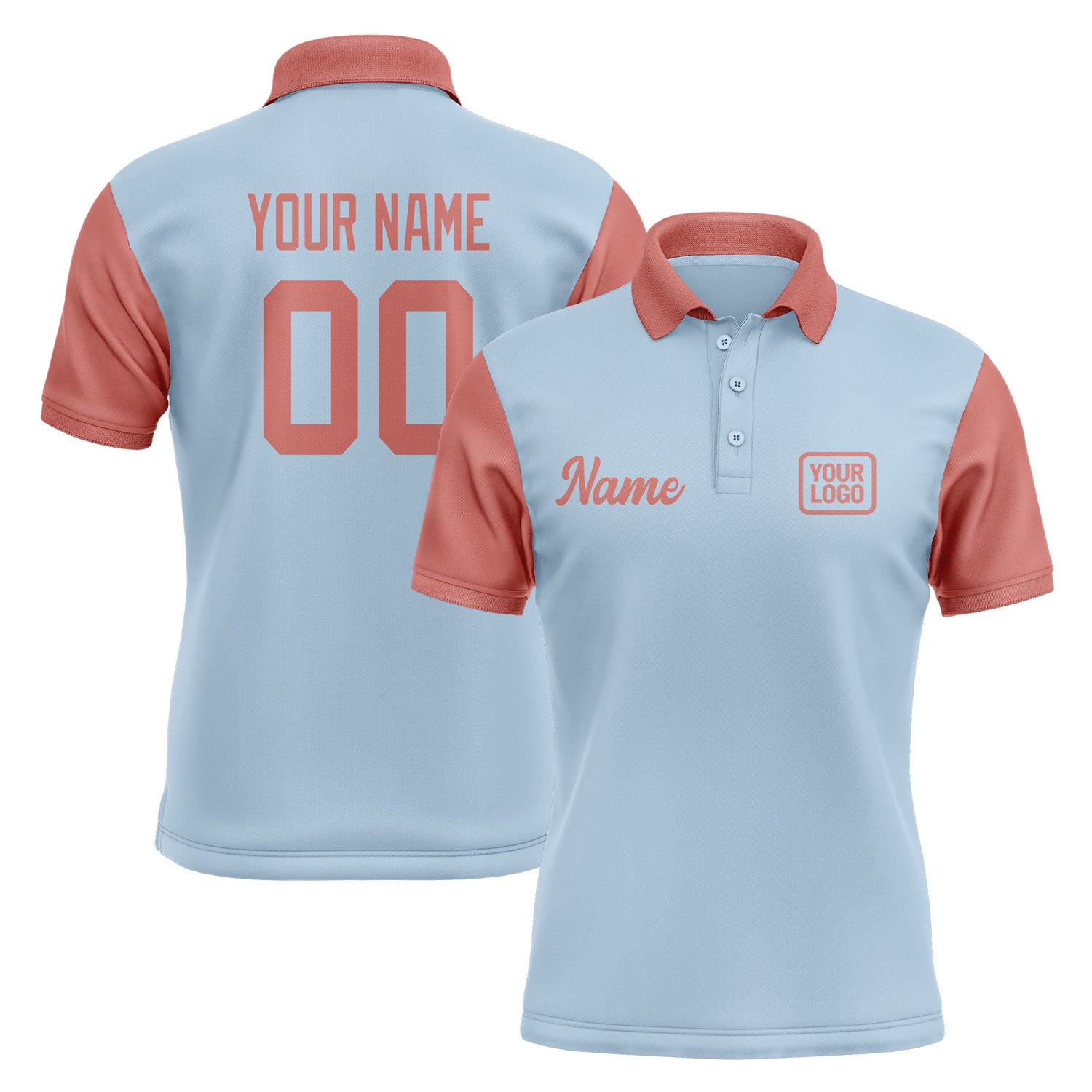 Custom Light Blue Copper Rose Short-Sleeve Polo Shirt PO082929B129
