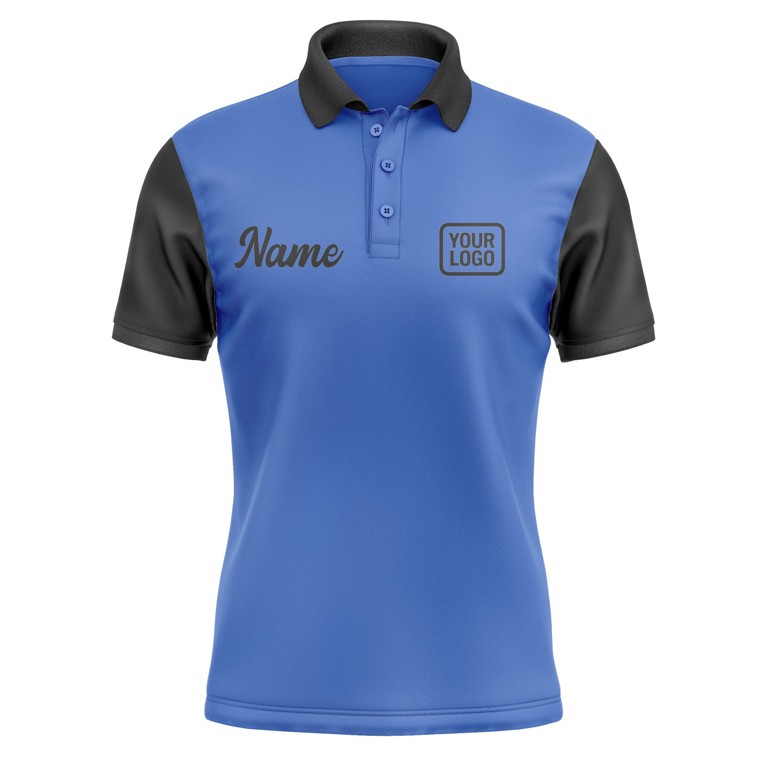 Custom Sky Blue Black Short-Sleeve Polo Shirt PO091717B117