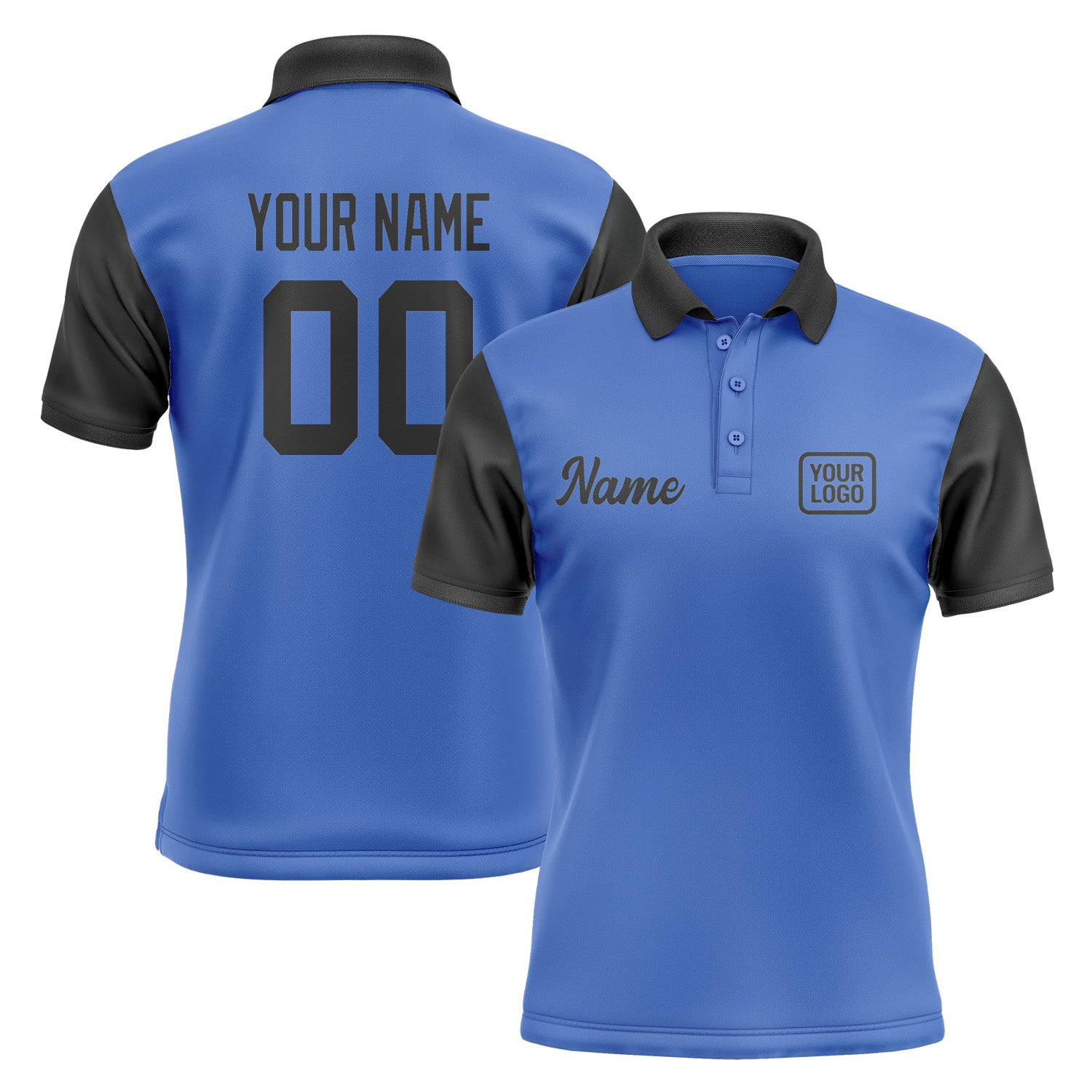 Custom Sky Blue Black Short-Sleeve Polo Shirt PO091717B117