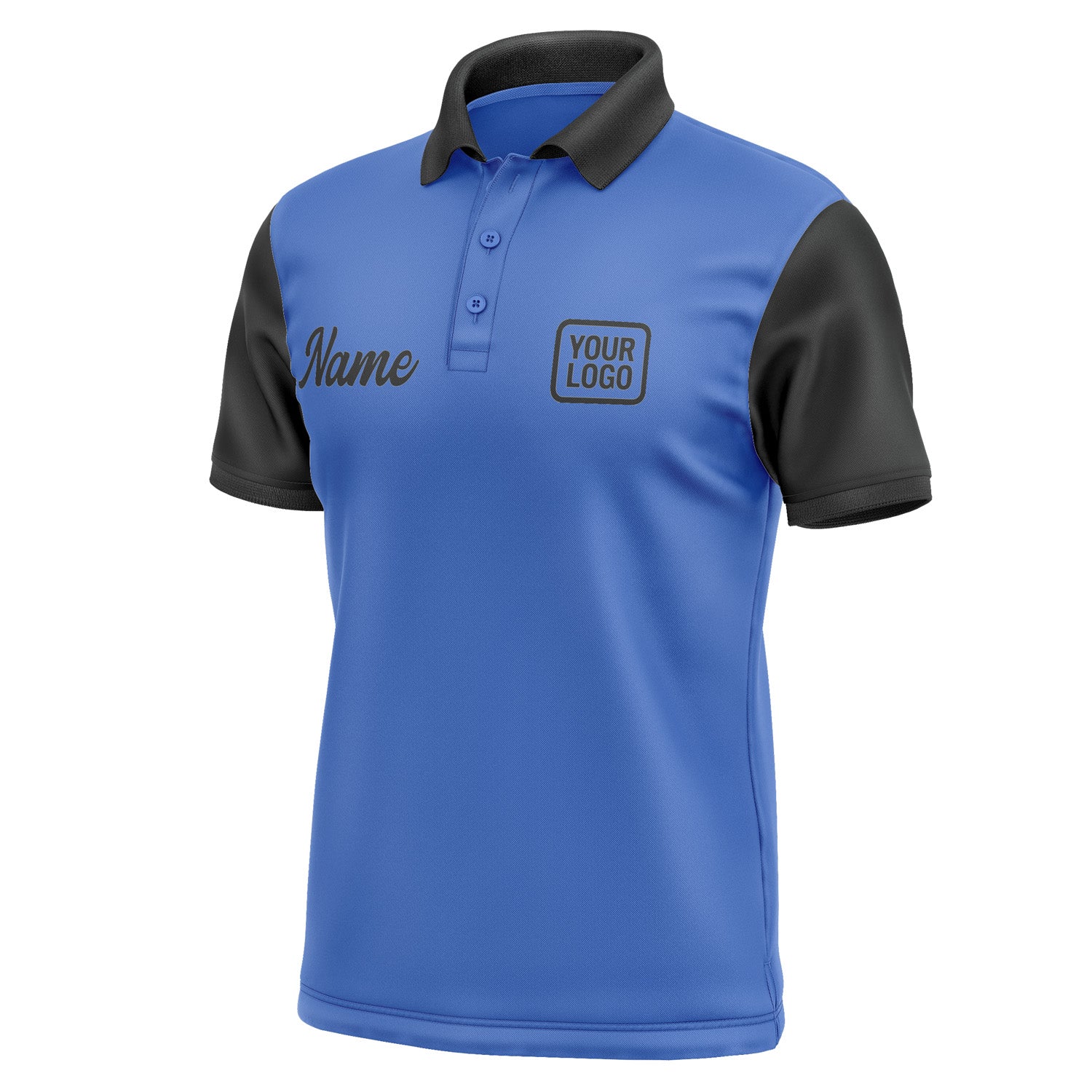 Custom Sky Blue Black Short-Sleeve Polo Shirt PO091717B117