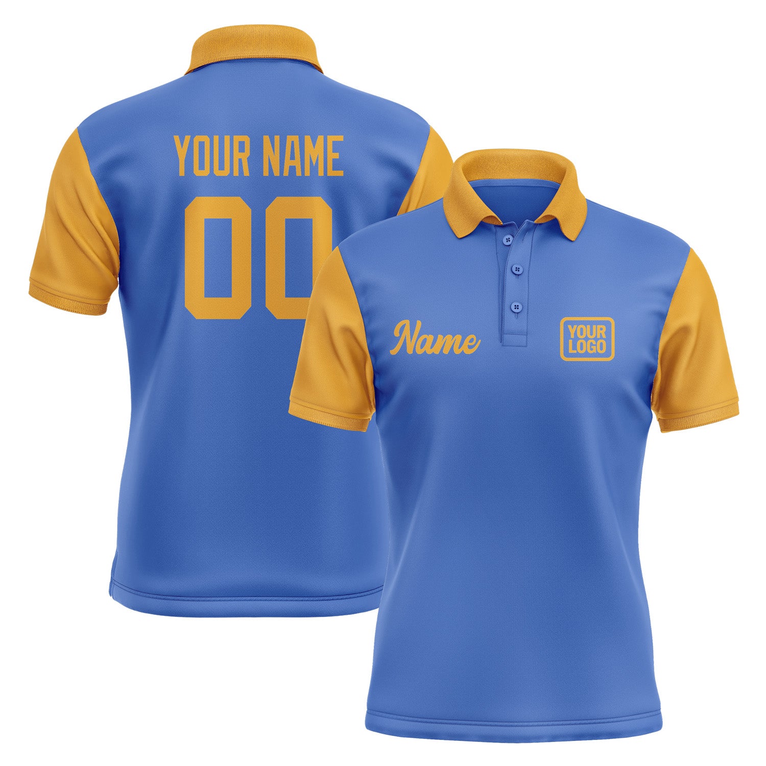 Custom Sky Blue Yellow Short-Sleeve Polo Shirt PO091919B119