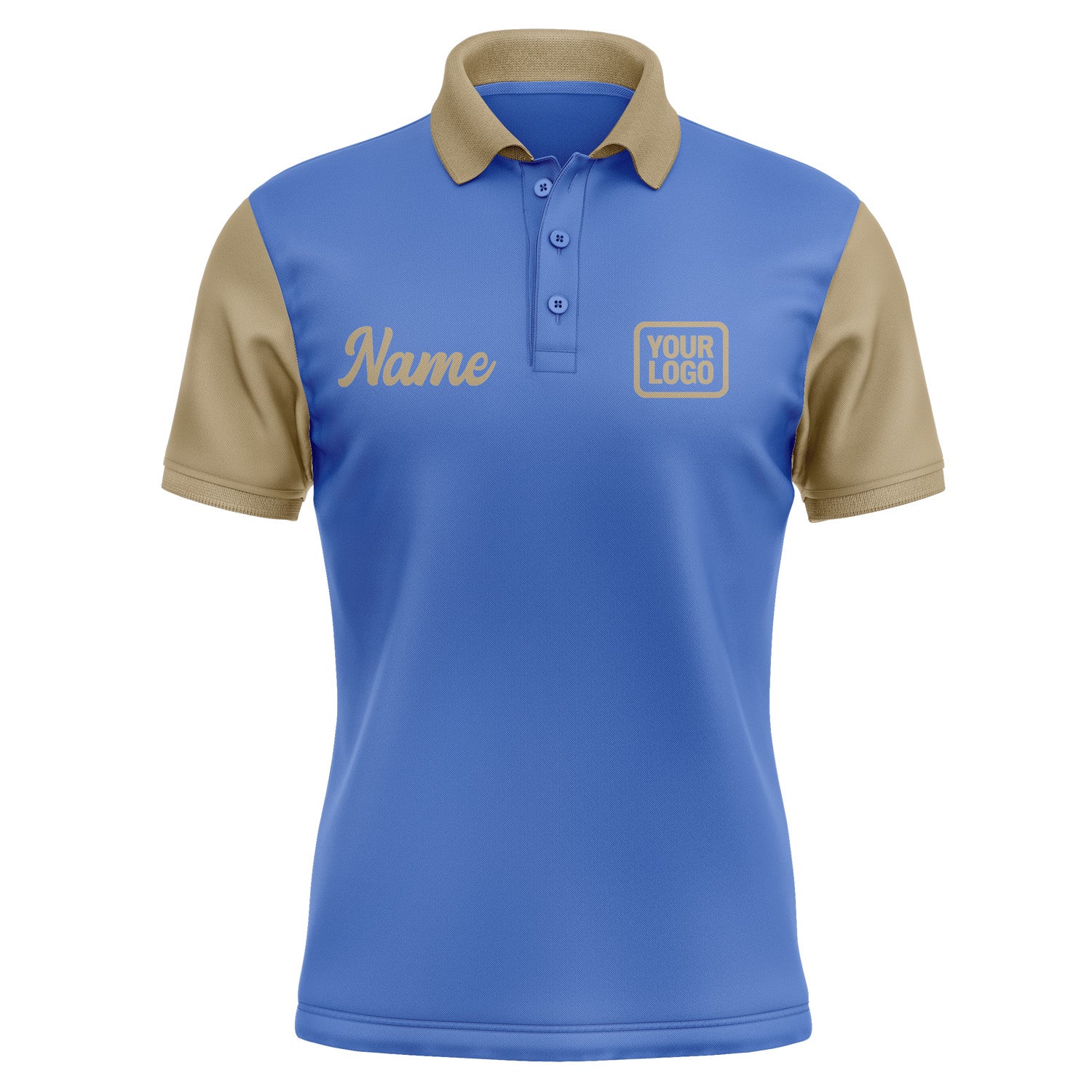 Custom Sky Blue Light Khaki Short-Sleeve Polo Shirt PO092525B125