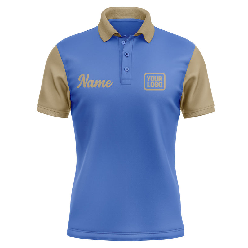 Custom Sky Blue Light Khaki Short-Sleeve Polo Shirt PO092525B125