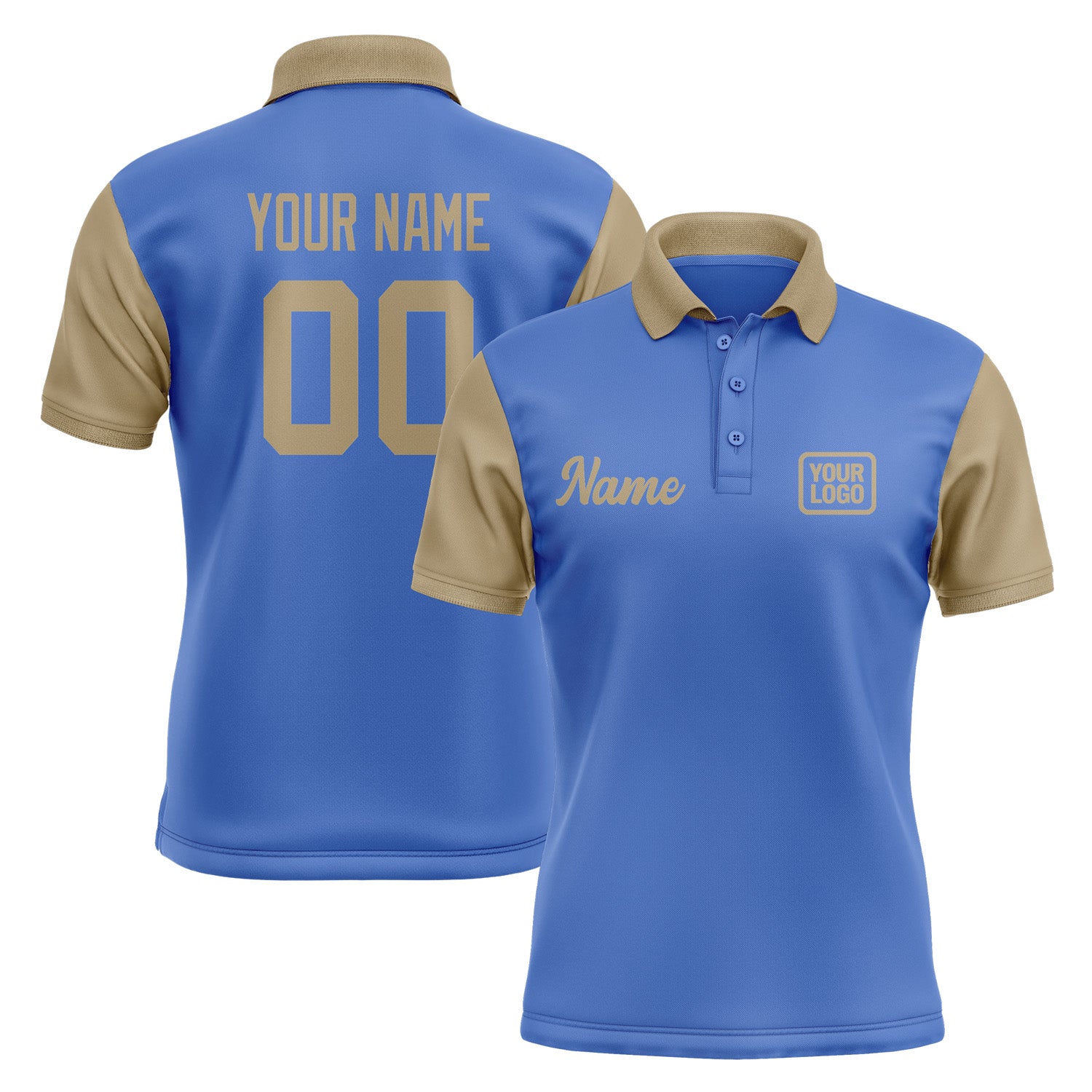 Custom Sky Blue Light Khaki Short-Sleeve Polo Shirt PO092525B125