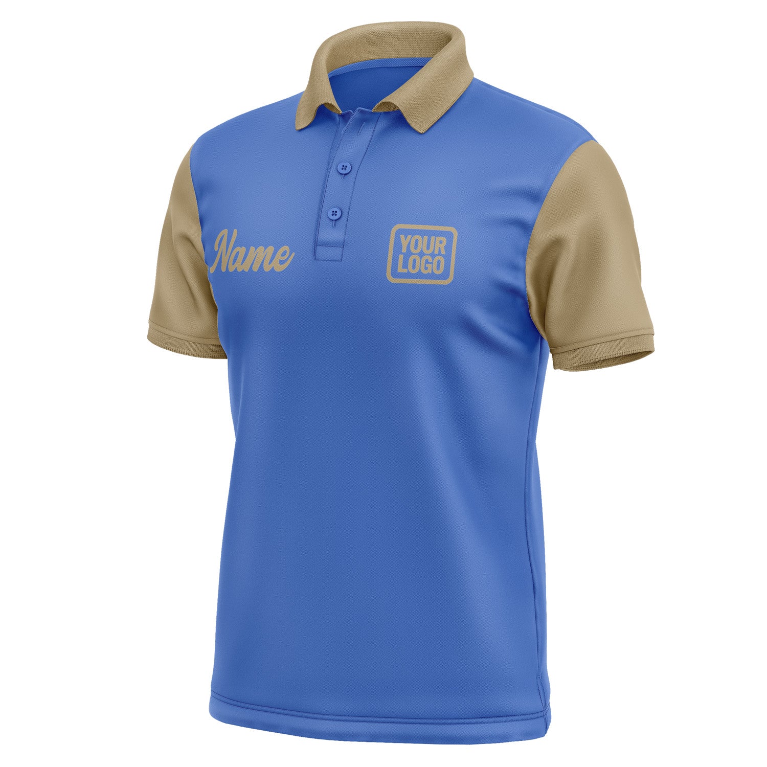 Custom Sky Blue Light Khaki Short-Sleeve Polo Shirt PO092525B125