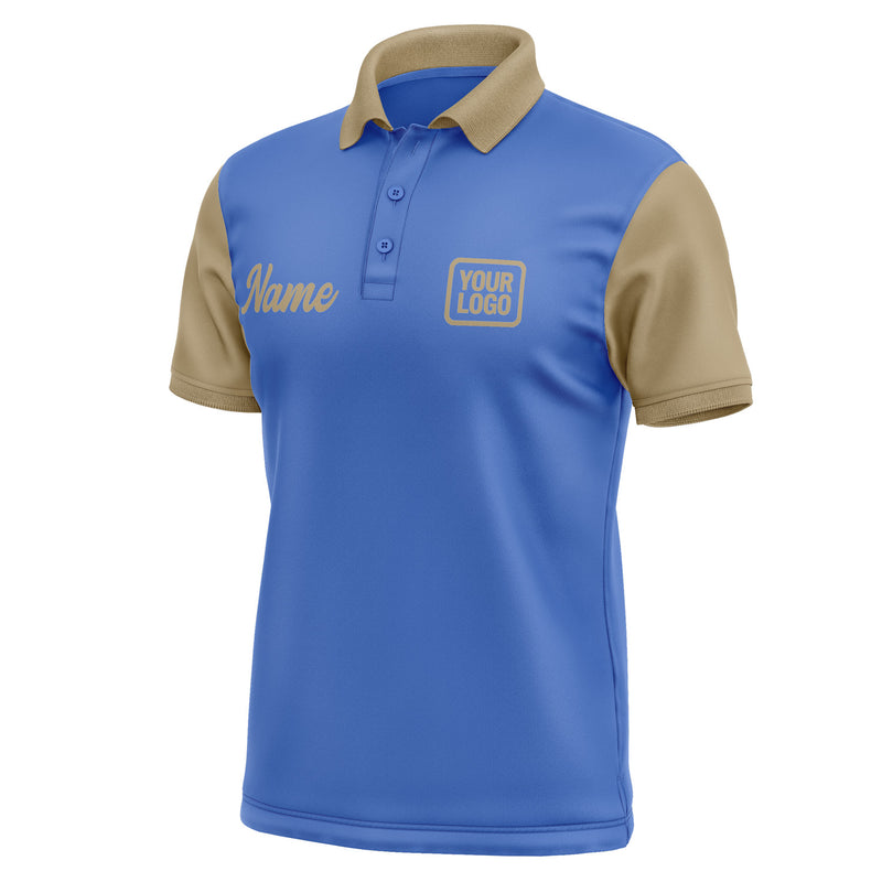 Custom Sky Blue Light Khaki Short-Sleeve Polo Shirt PO092525B125