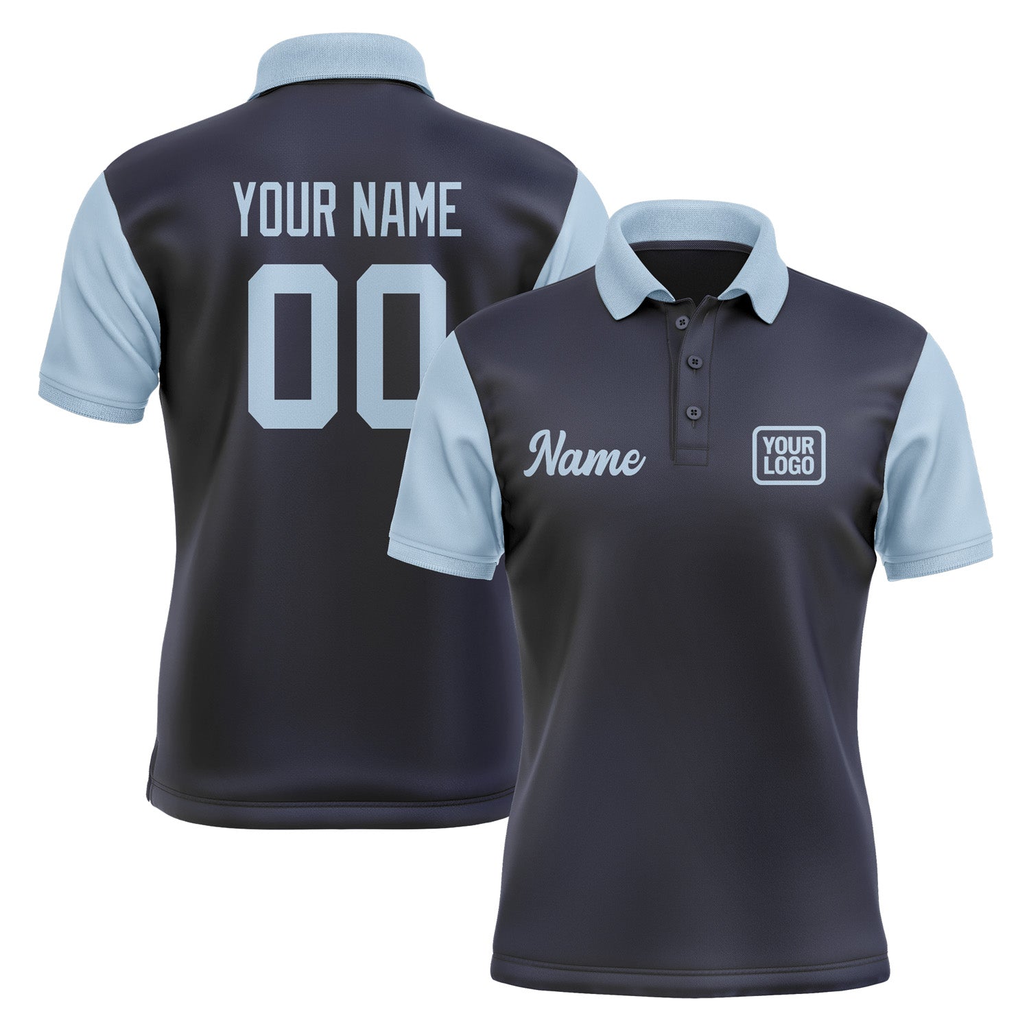 Custom Navy Light Blue Short-Sleeve Polo Shirt PO110808B108