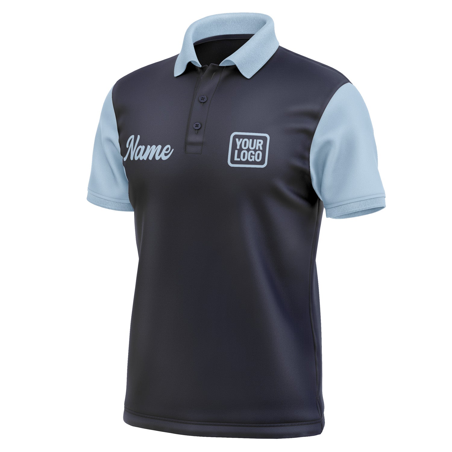 Custom Navy Light Blue Short-Sleeve Polo Shirt PO110808B108