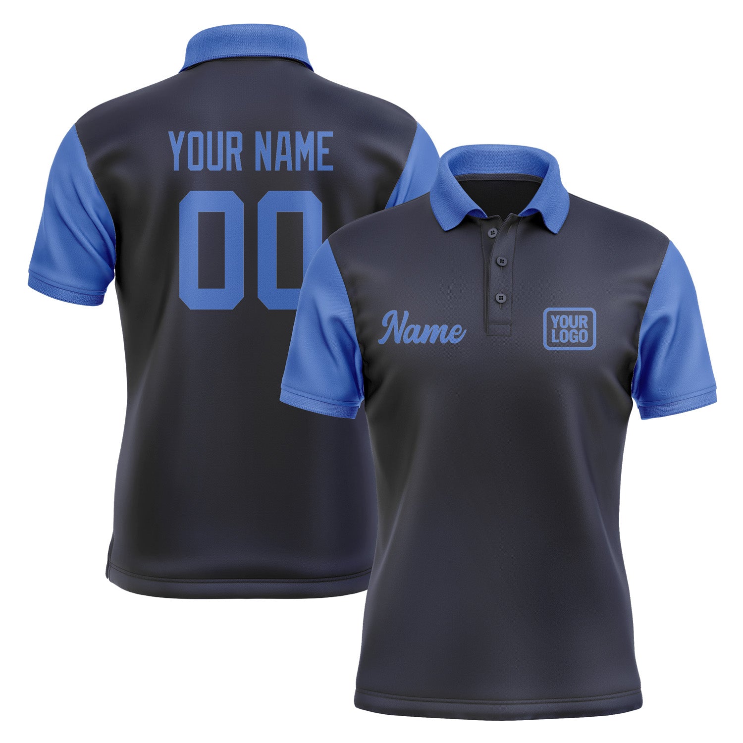 Custom Navy Sky Blue Short-Sleeve Polo Shirt PO110909B109