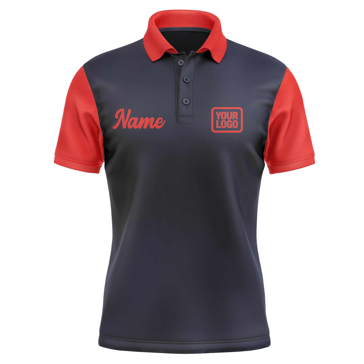 Custom Navy Orange Red Short-Sleeve Polo Shirt PO111212B112