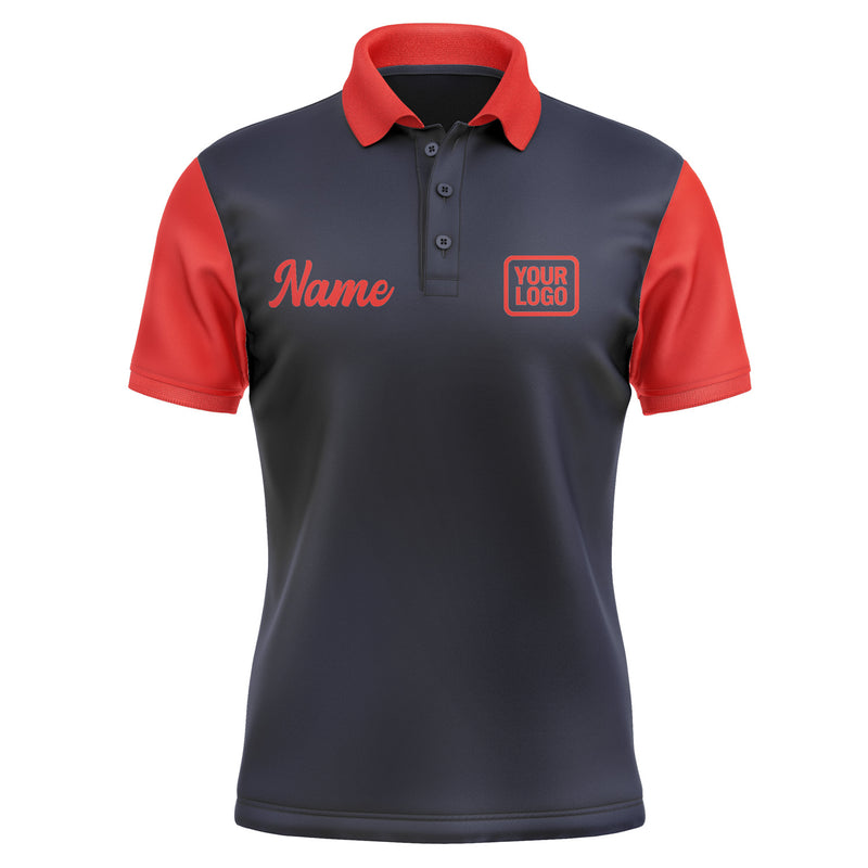 Custom Navy Orange Red Short-Sleeve Polo Shirt PO111212B112