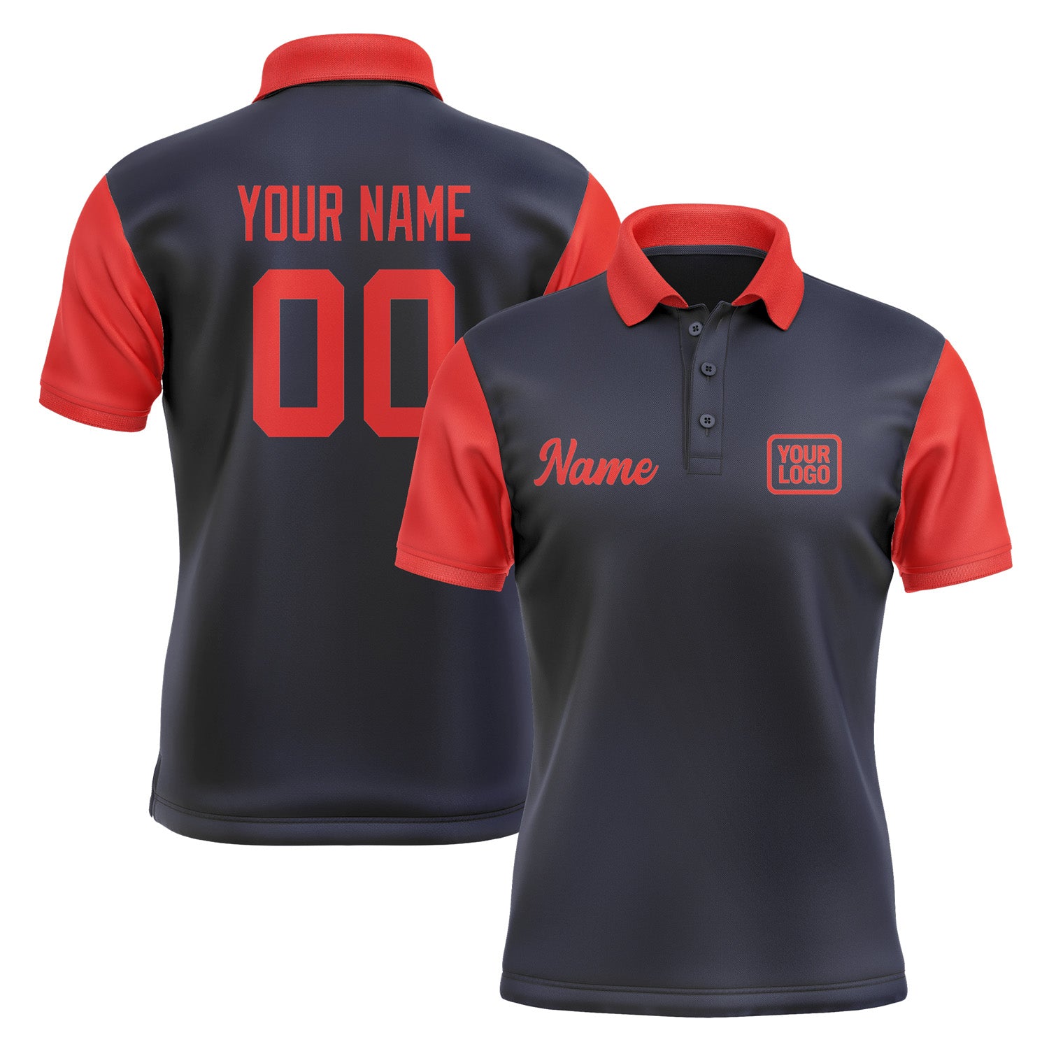 Custom Navy Orange Red Short-Sleeve Polo Shirt PO111212B112