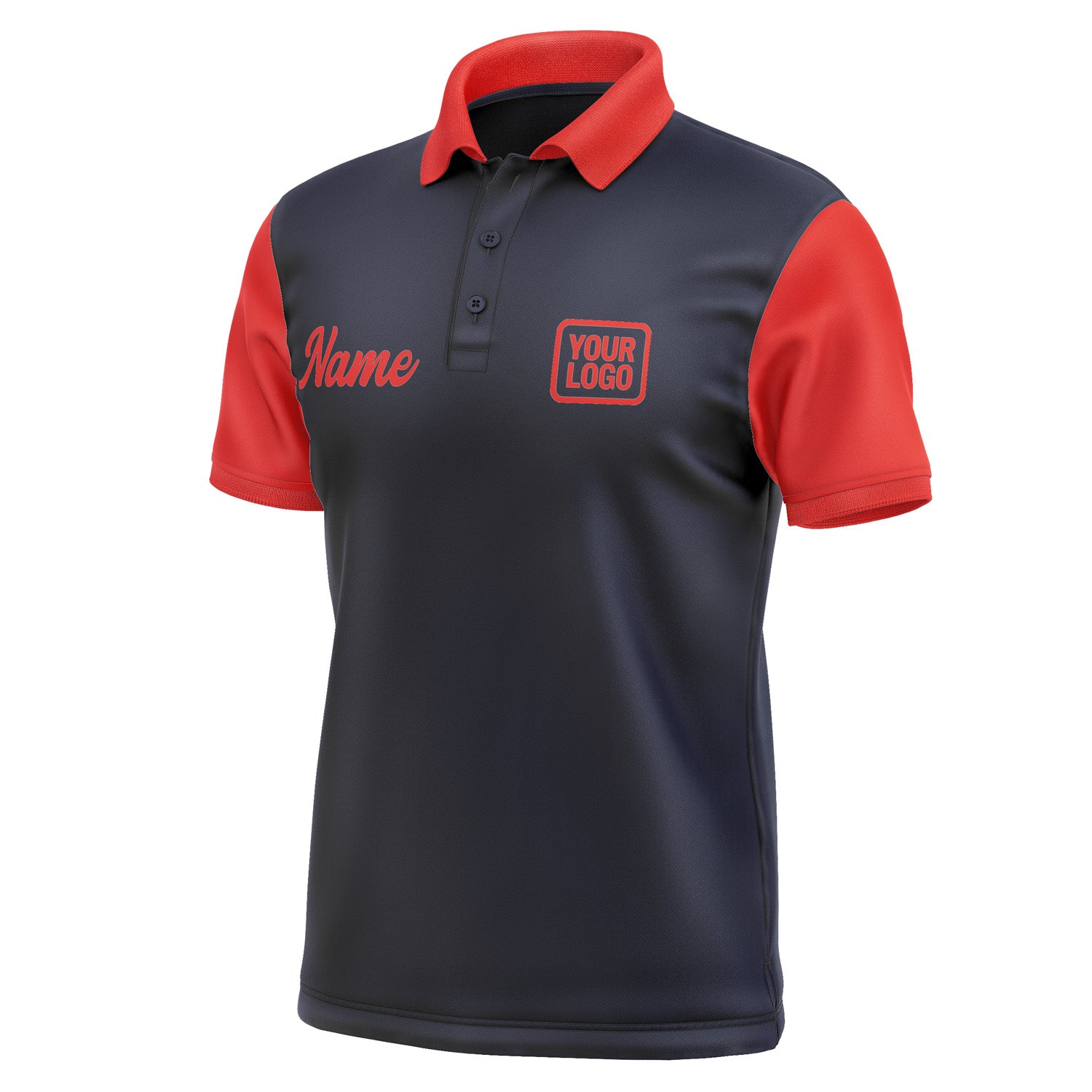 Custom Navy Orange Red Short-Sleeve Polo Shirt PO111212B112