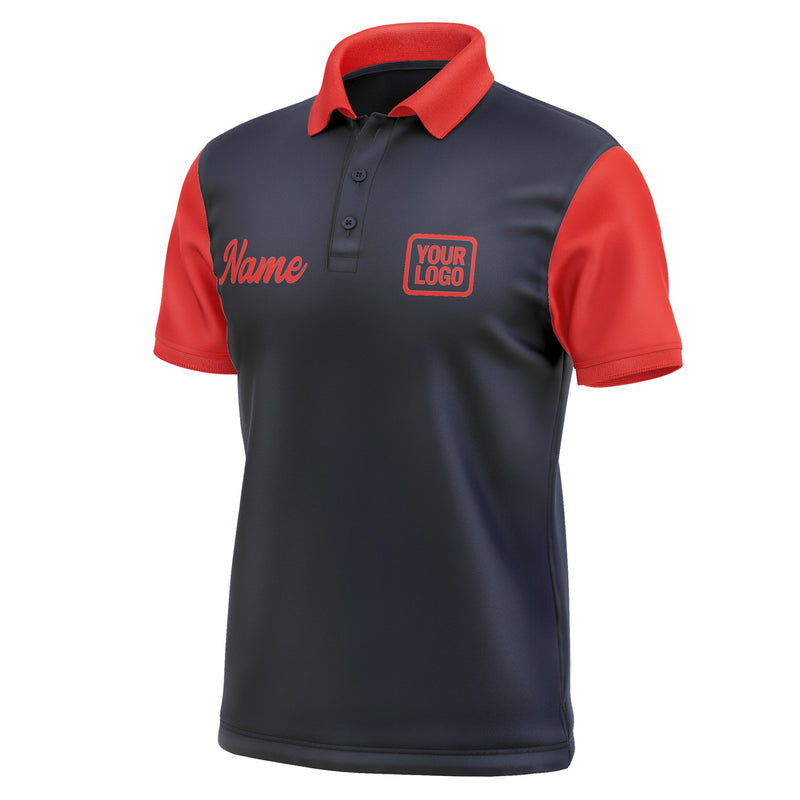 Custom Navy Orange Red Short-Sleeve Polo Shirt PO111212B112