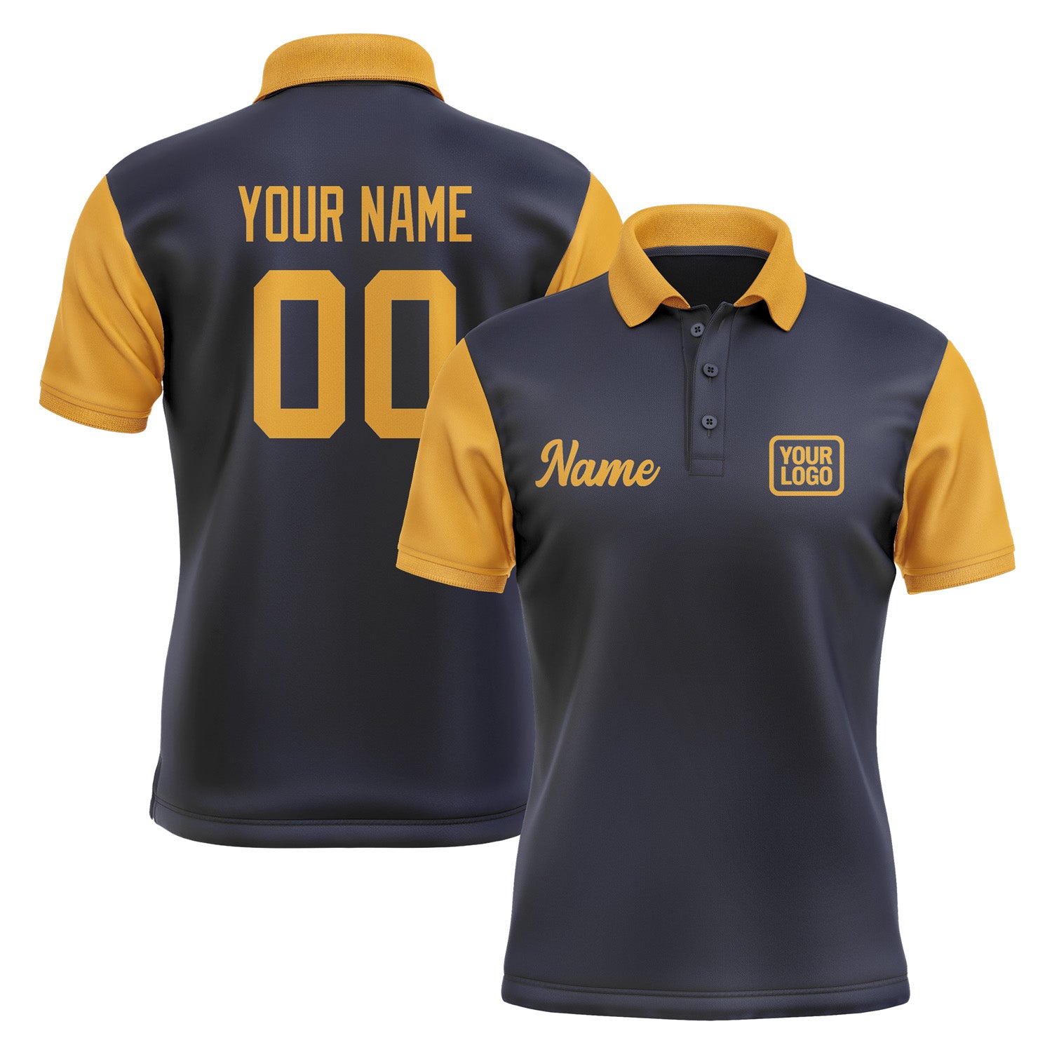 Custom Navy Yellow Short-Sleeve Polo Shirt PO111919B119