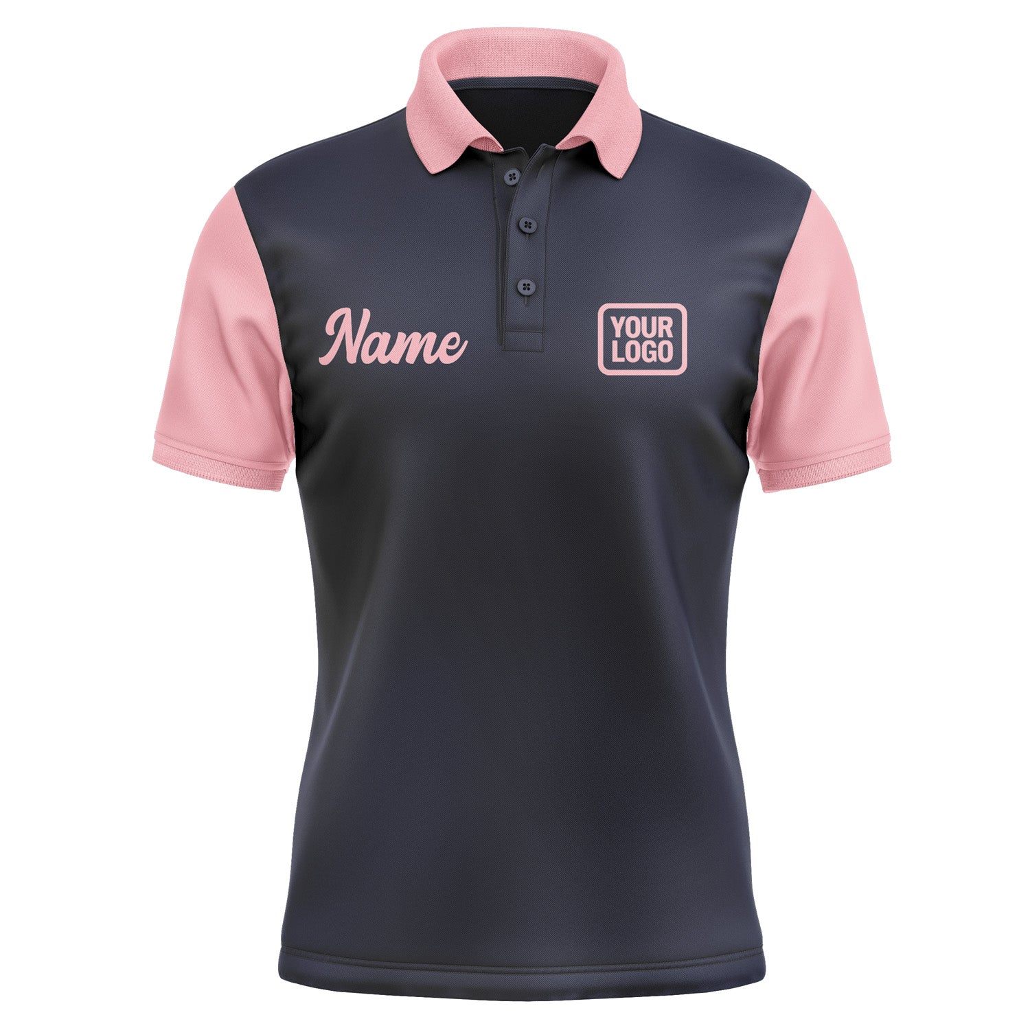 Custom Navy Light Pink Short-Sleeve Polo Shirt PO112121B121