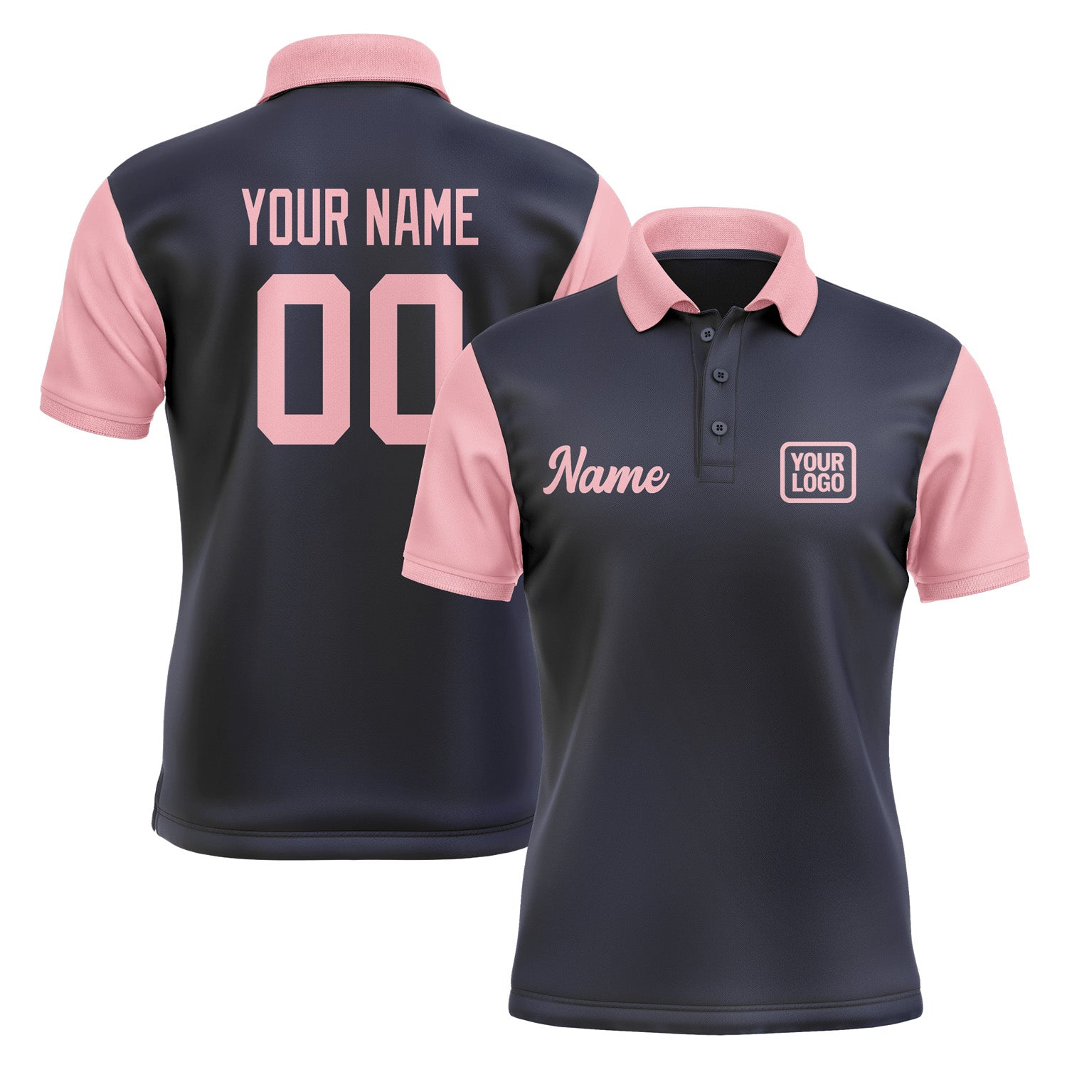 Custom Navy Light Pink Short-Sleeve Polo Shirt PO112121B121