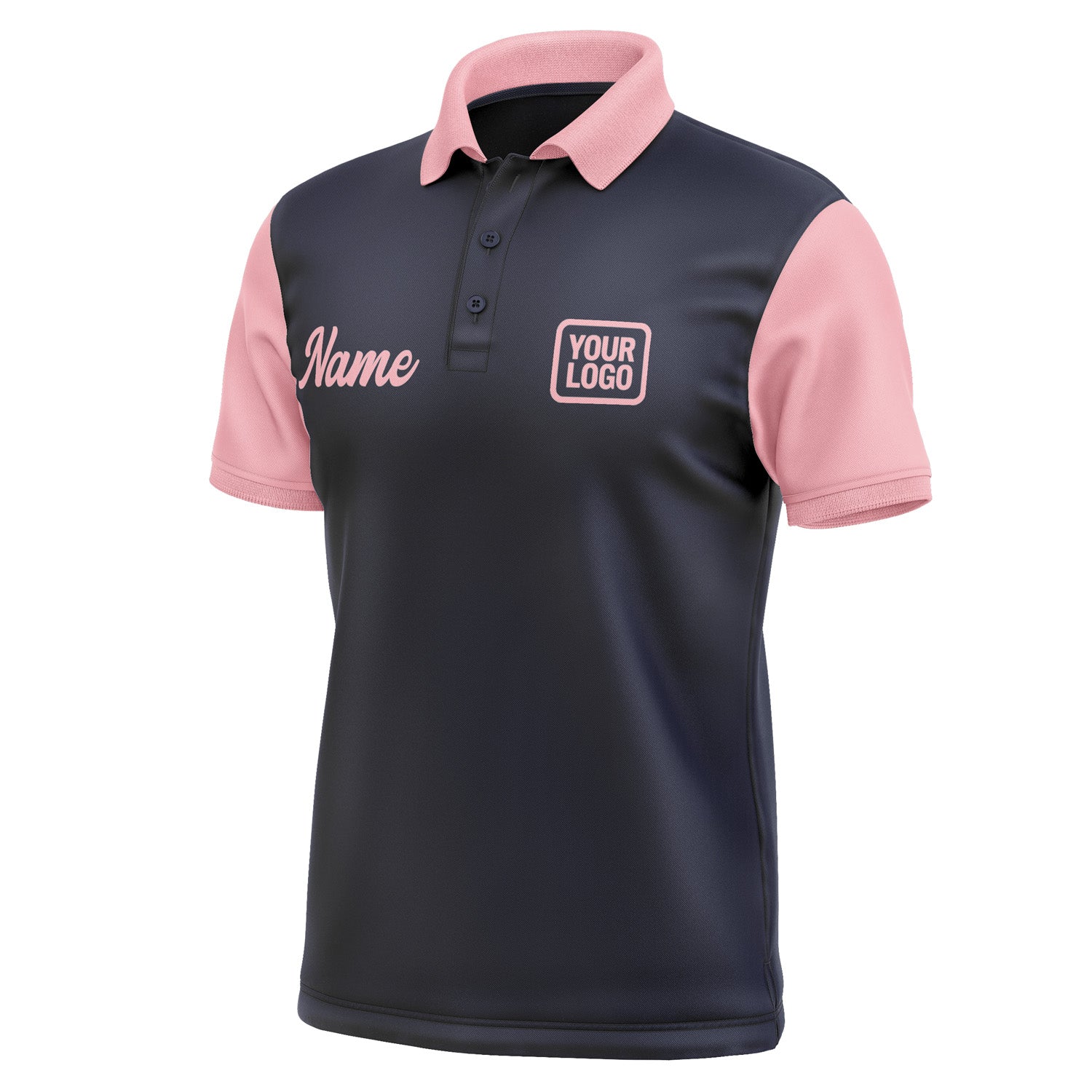 Custom Navy Light Pink Short-Sleeve Polo Shirt PO112121B121