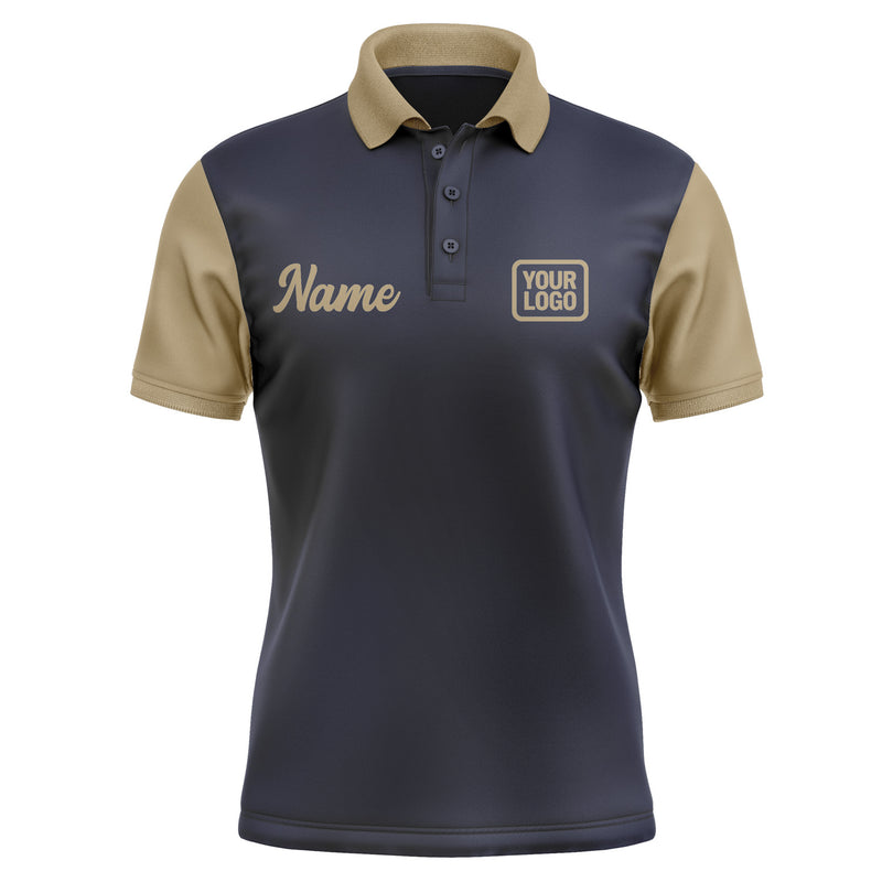 Custom Navy Light Khaki Short-Sleeve Polo Shirt PO112525B125