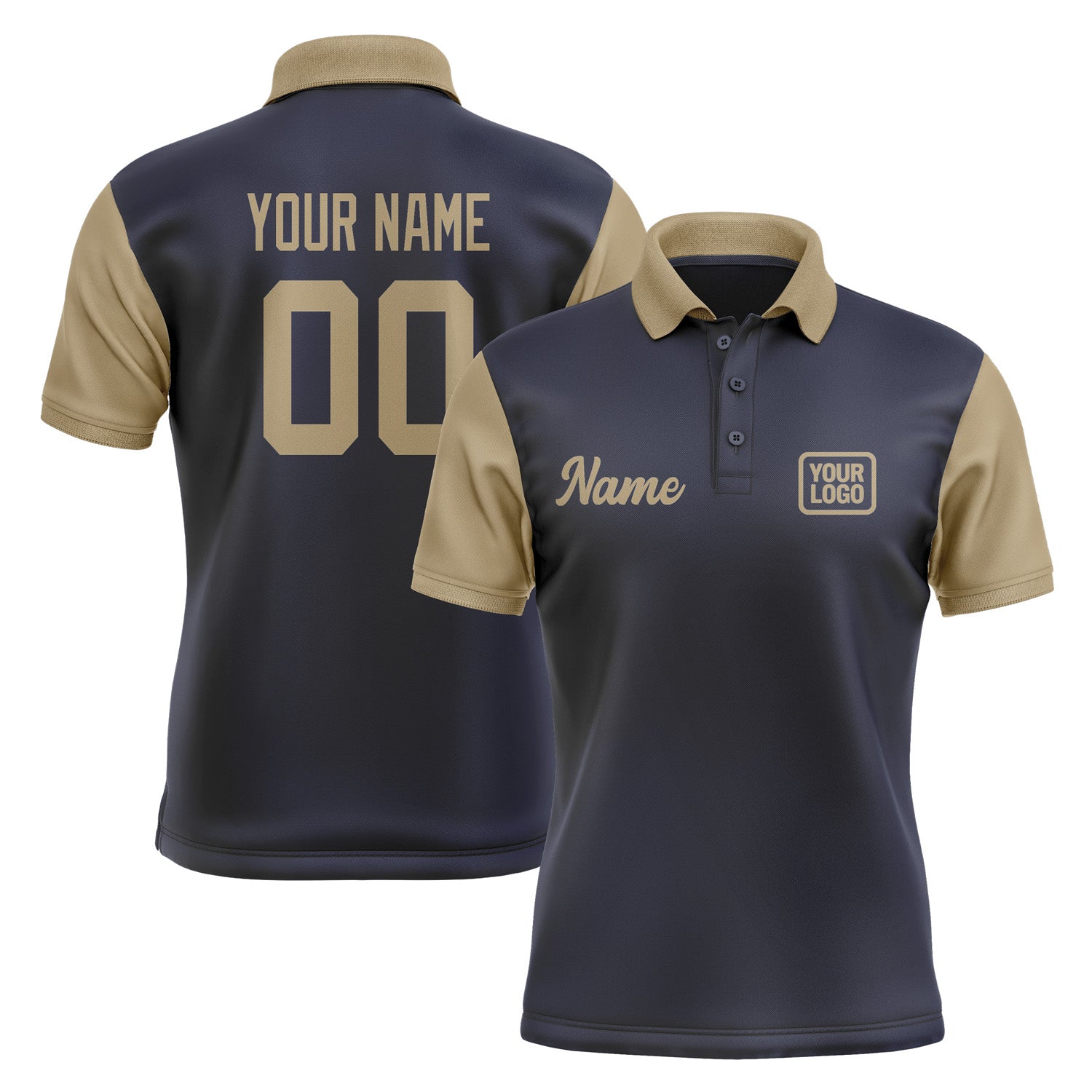 Custom Navy Light Khaki Short-Sleeve Polo Shirt PO112525B125