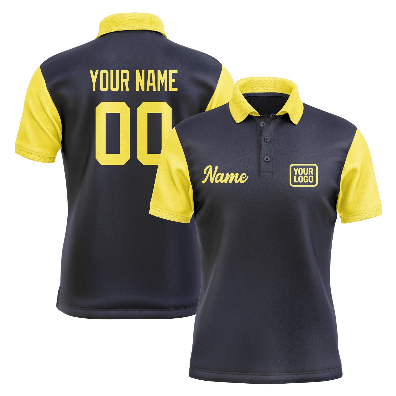 Custom Navy Light Yellow Short-Sleeve Polo Shirt PO112626B126