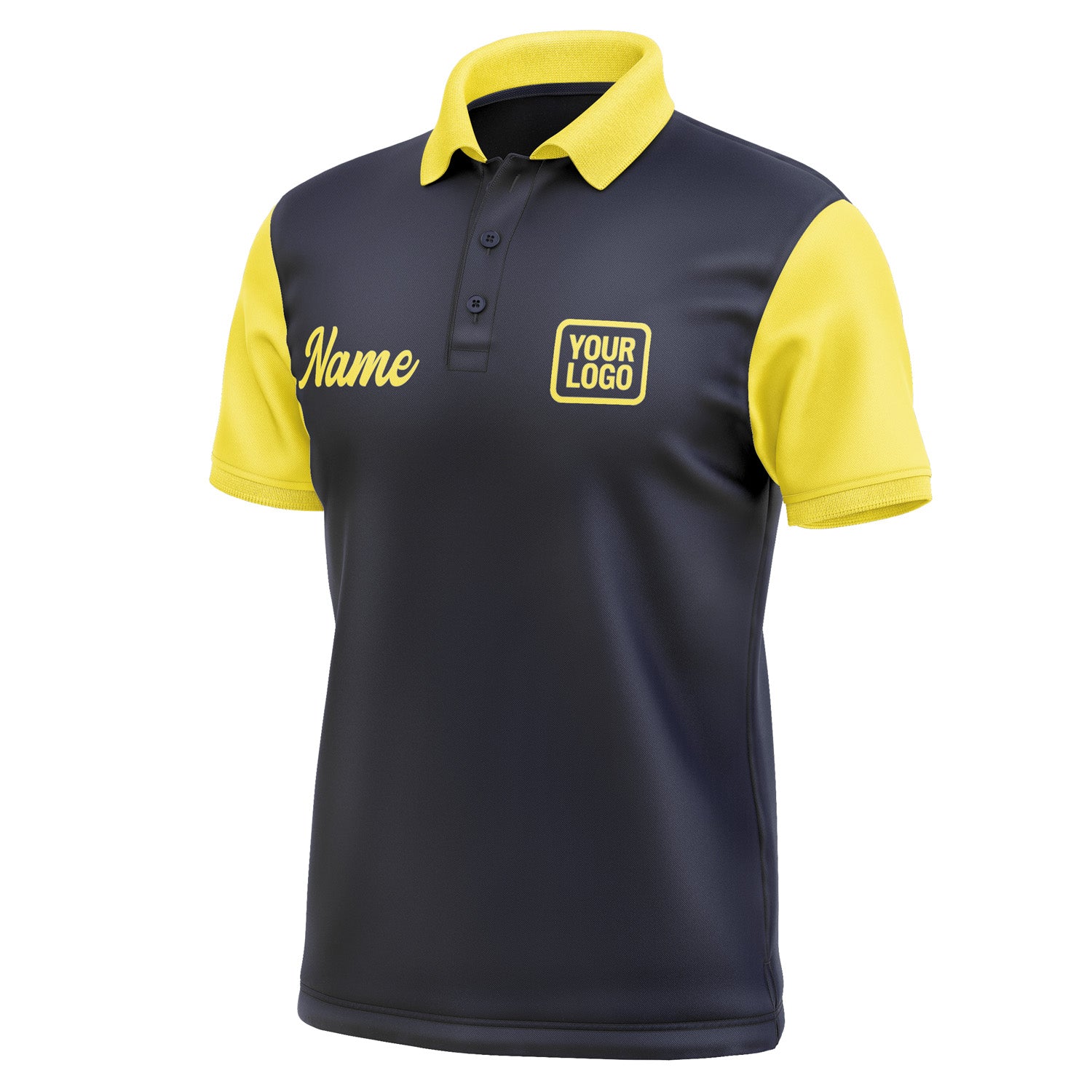 Custom Navy Light Yellow Short-Sleeve Polo Shirt PO112626B126