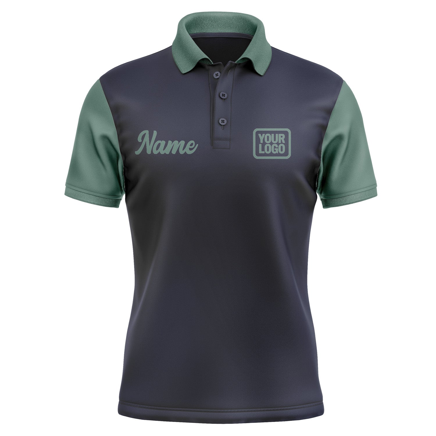 Custom Navy Blue Green Short-Sleeve Polo Shirt PO112727B127