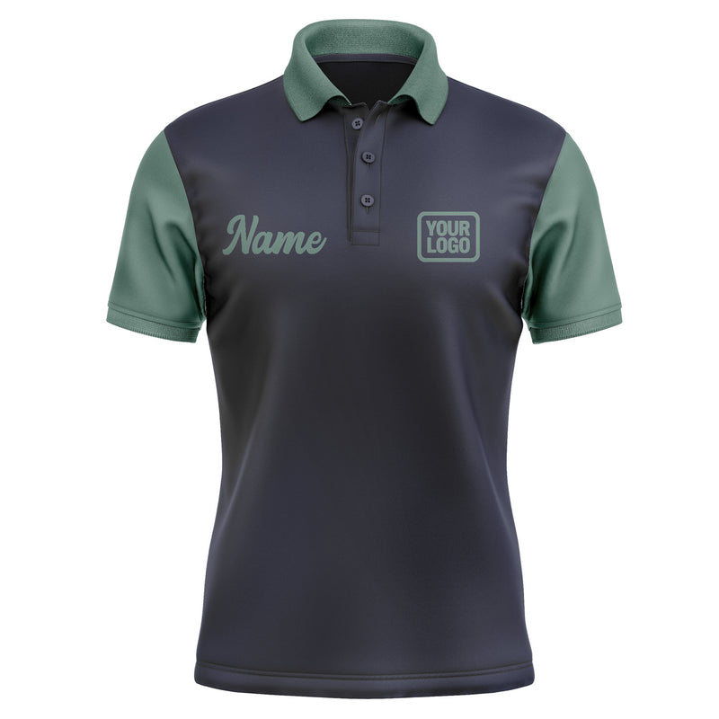 Custom Navy Blue Green Short-Sleeve Polo Shirt PO112727B127