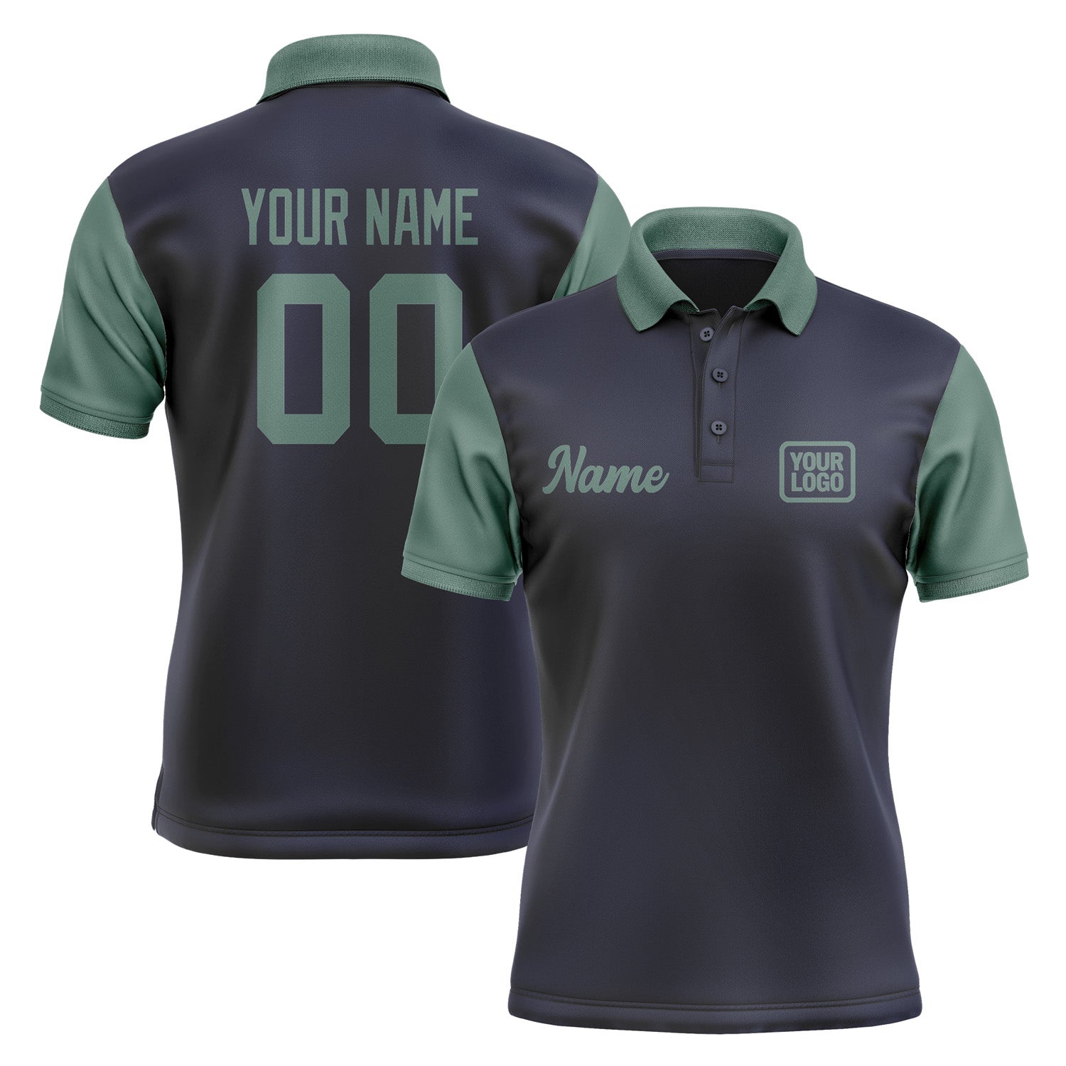 Custom Navy Blue Green Short-Sleeve Polo Shirt PO112727B127