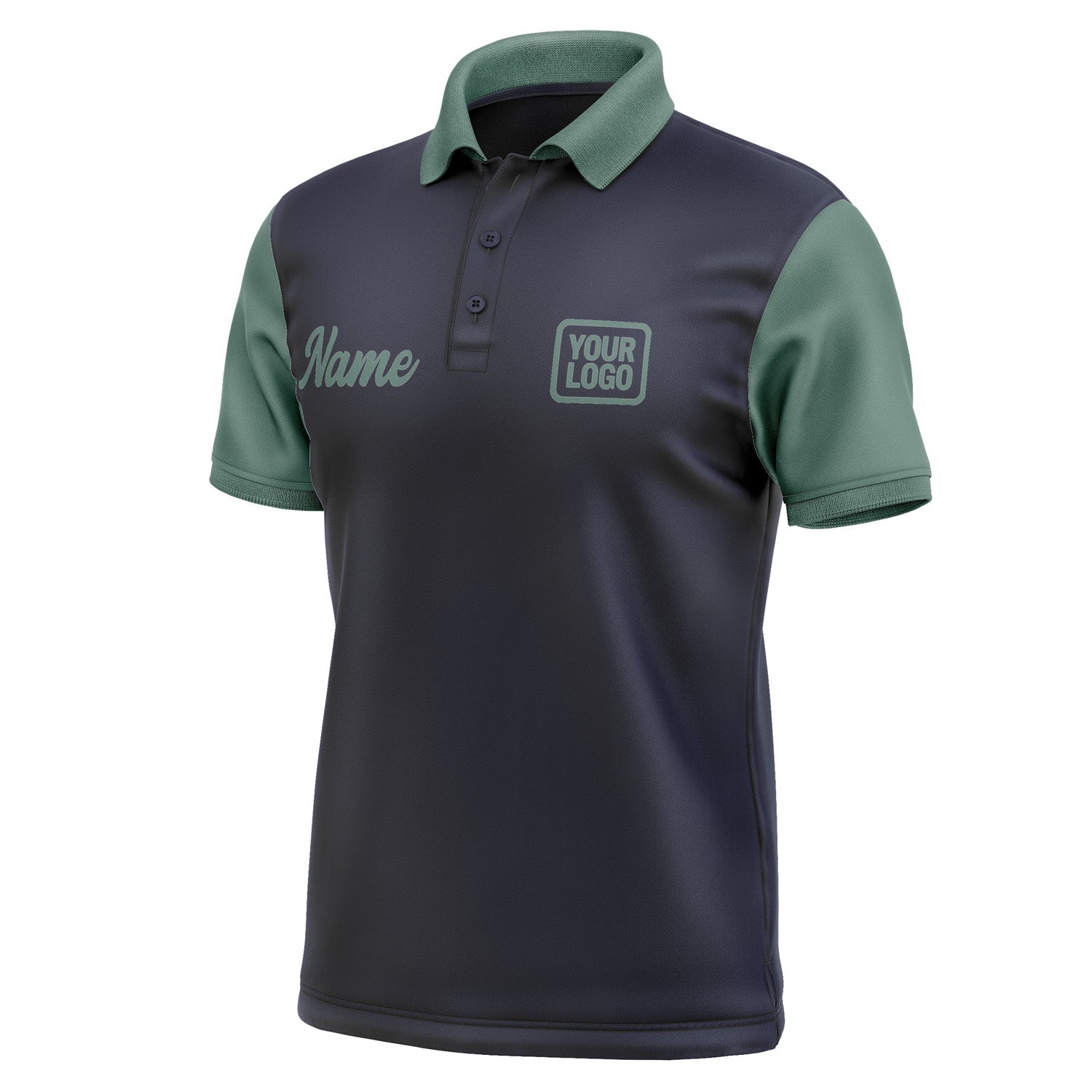 Custom Navy Blue Green Short-Sleeve Polo Shirt PO112727B127