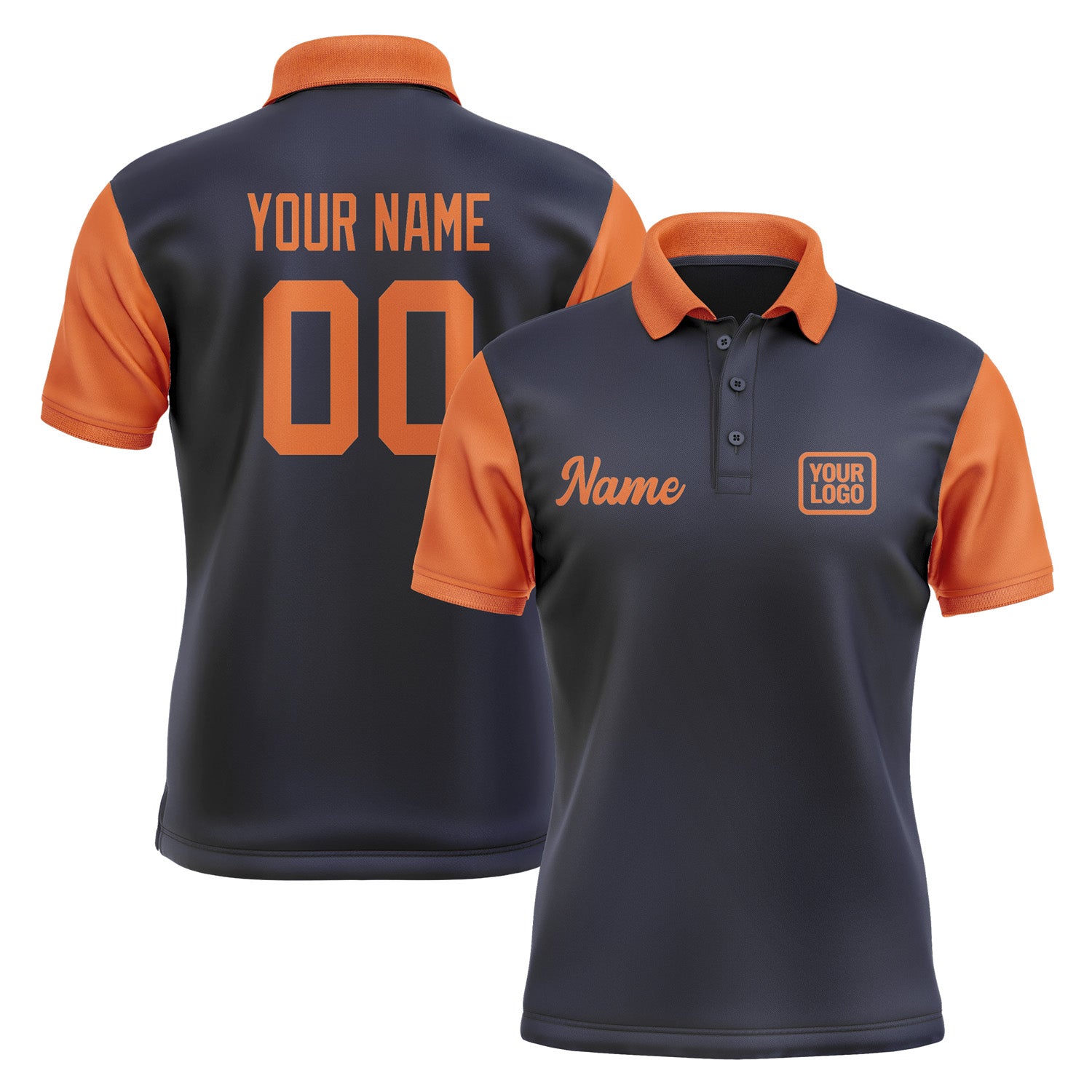Custom Navy Orange Short-Sleeve Polo Shirt PO112828B128
