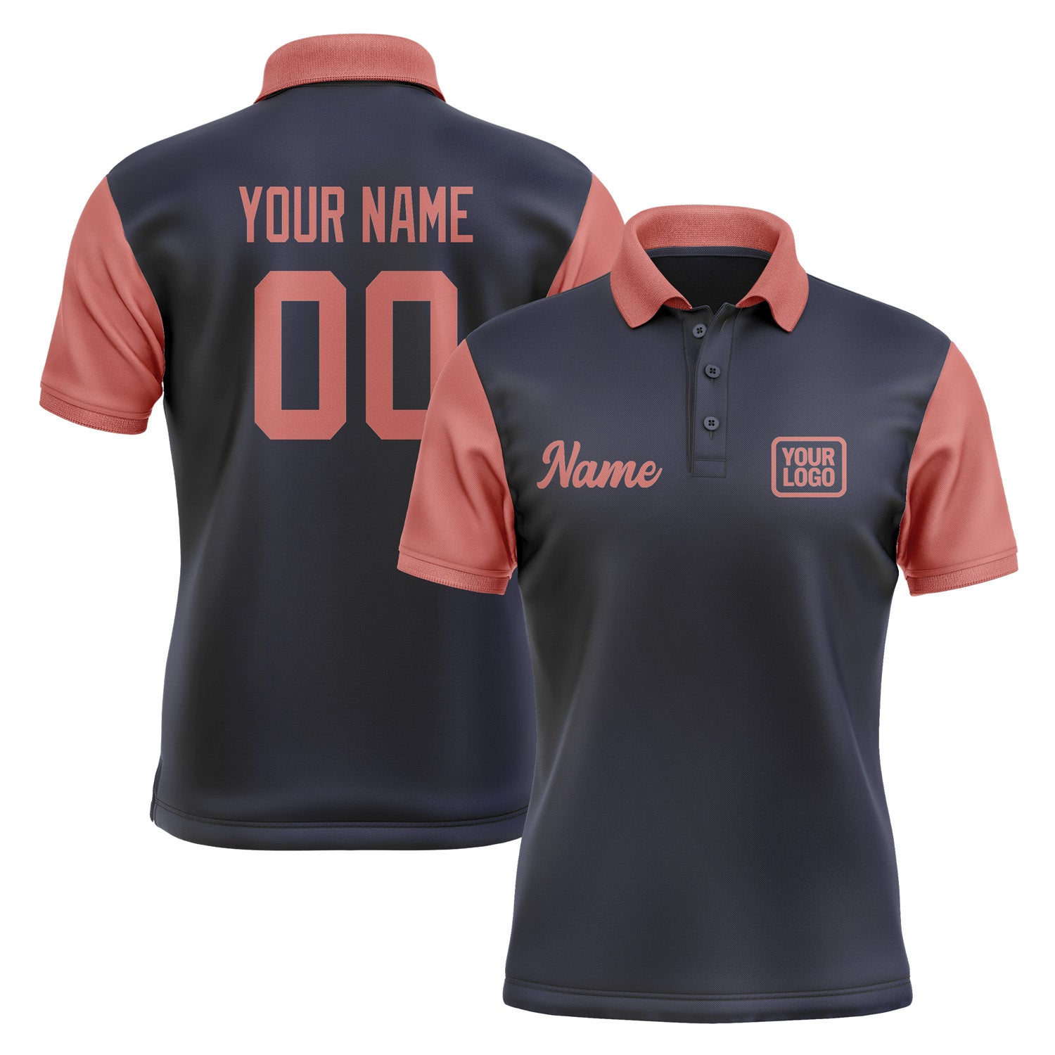 Custom Navy Copper Rose Short-Sleeve Polo Shirt PO112929B129