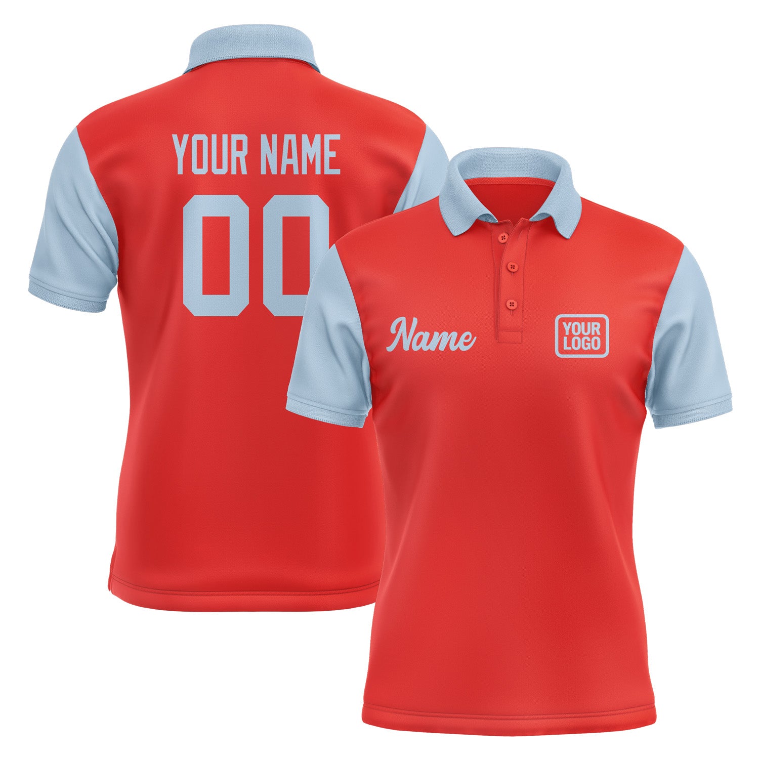 Custom Orange Red Light Blue Short-Sleeve Polo Shirt PO120808B108