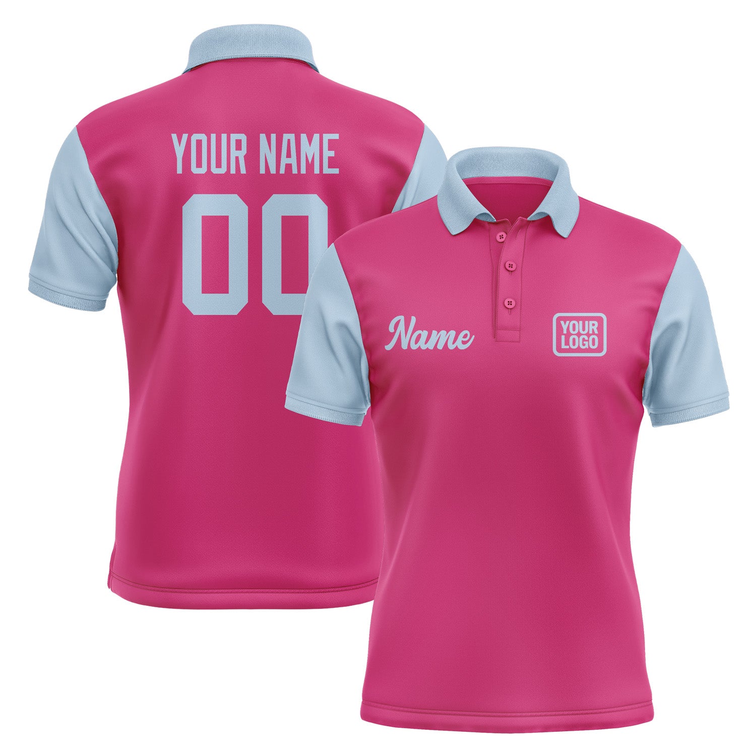 Custom Pink Light Blue Short-Sleeve Polo Shirt PO130808B108