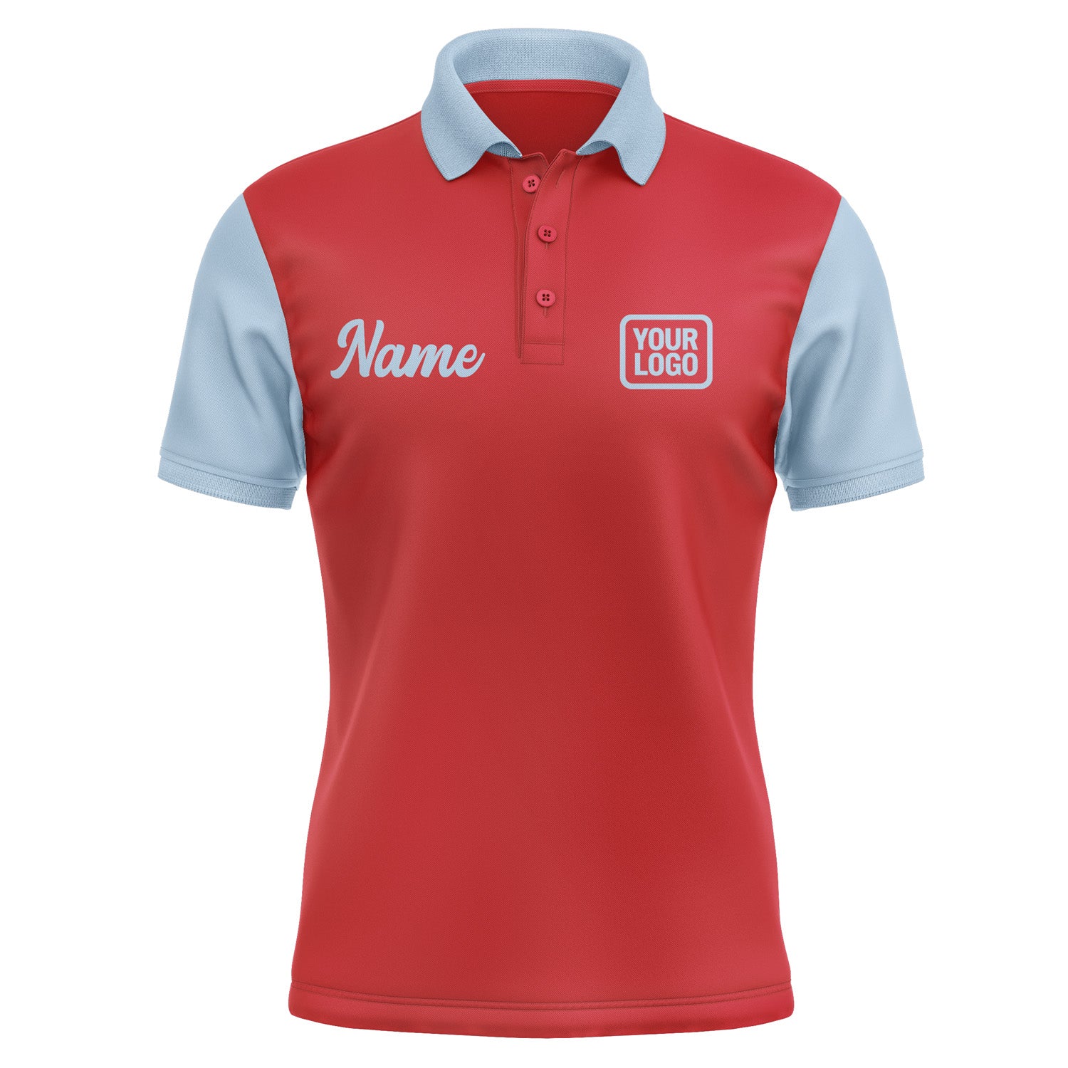 Custom Red Light Blue Short-Sleeve Polo Shirt PO140808B108