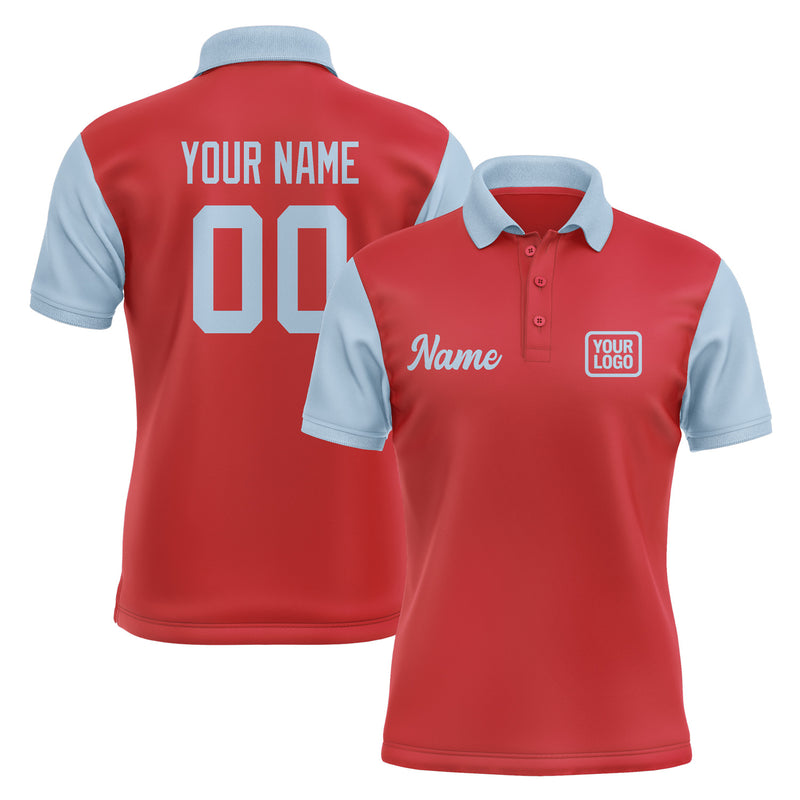 Custom Red Light Blue Short-Sleeve Polo Shirt PO140808B108