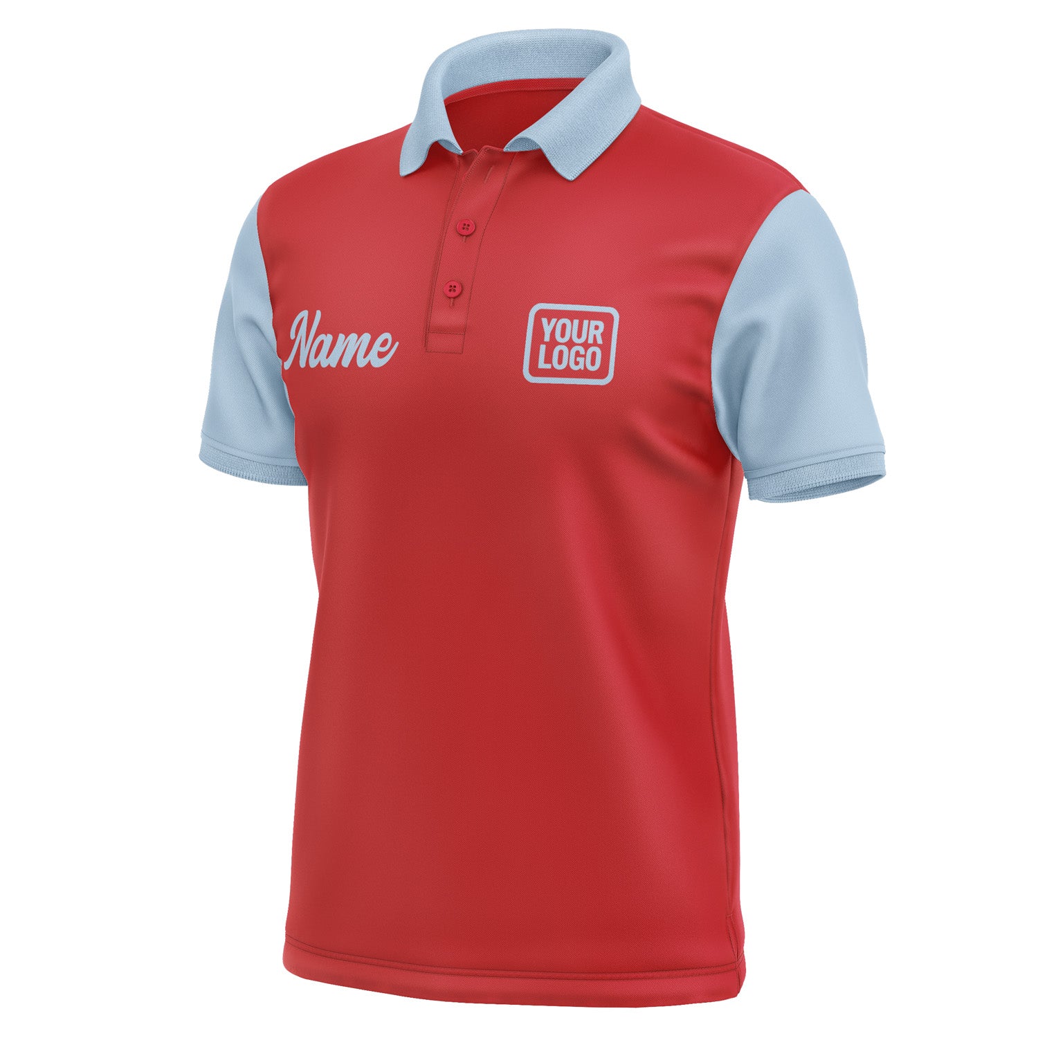 Custom Red Light Blue Short-Sleeve Polo Shirt PO140808B108