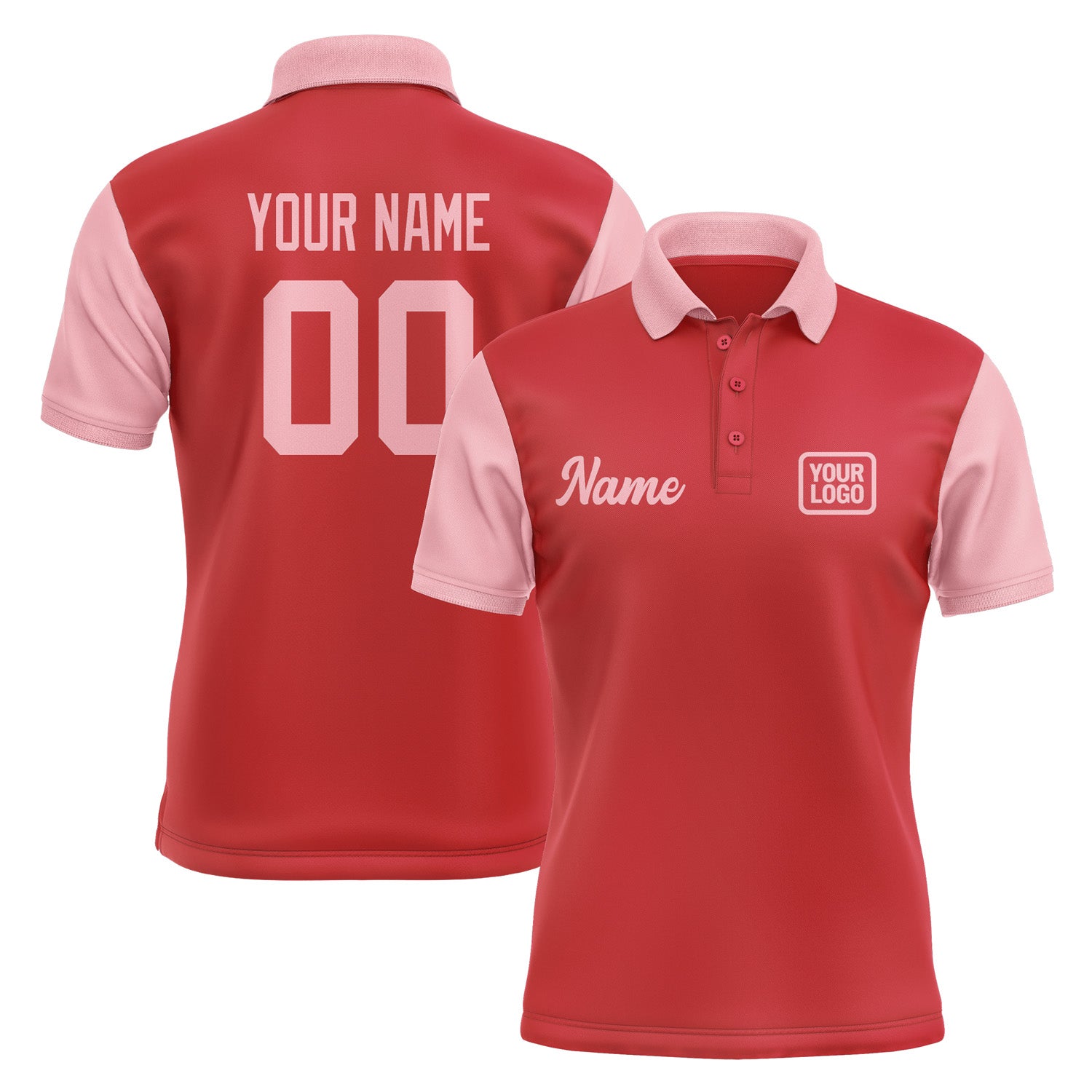 Custom Red Light Pink Short-Sleeve Polo Shirt PO142121B121