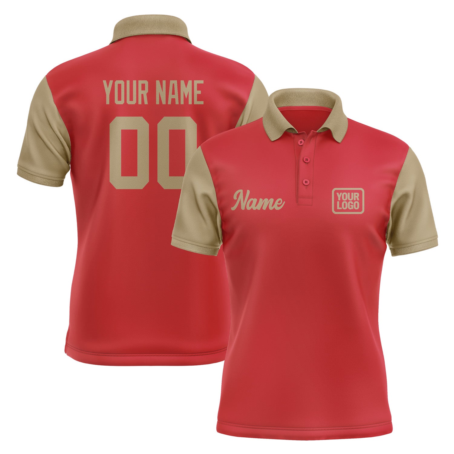 Custom Red Light Khaki Short-Sleeve Polo Shirt PO142525B125
