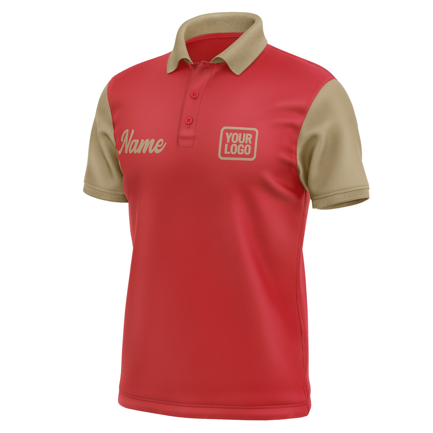 Custom Red Light Khaki Short-Sleeve Polo Shirt PO142525B125