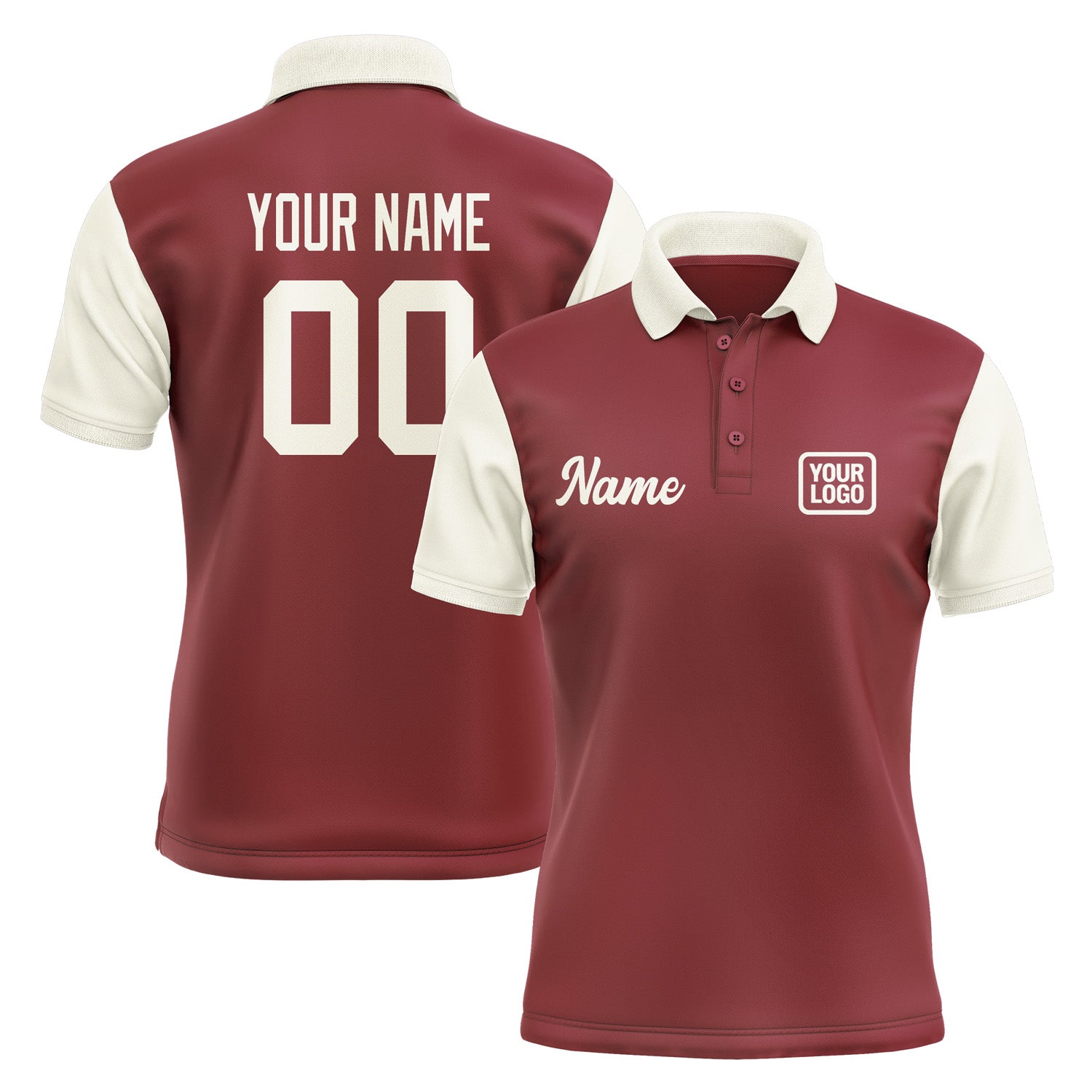 Custom Crimson Red Cream Short-Sleeve Polo Shirt PO150303B103
