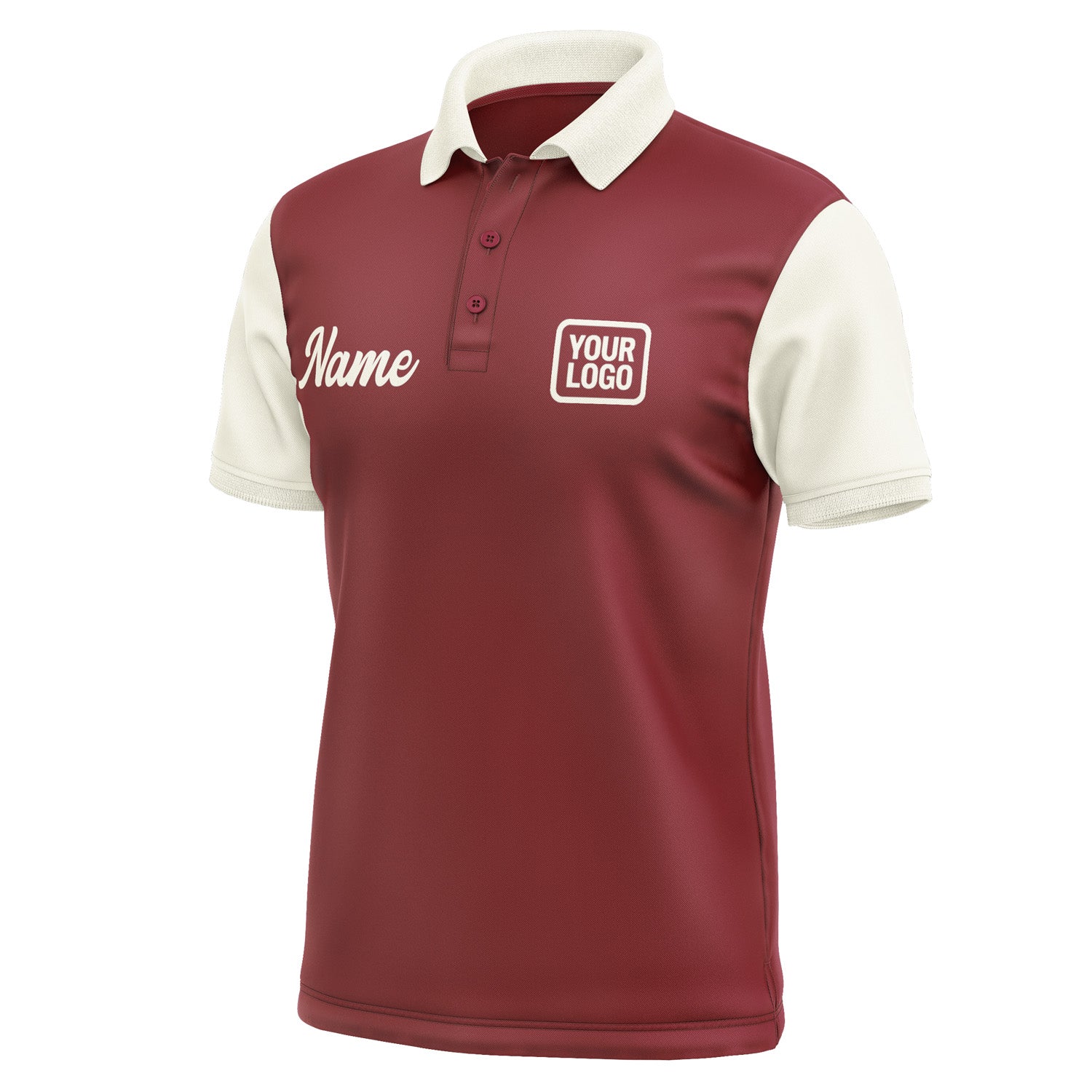 Custom Crimson Red Cream Short-Sleeve Polo Shirt PO150303B103