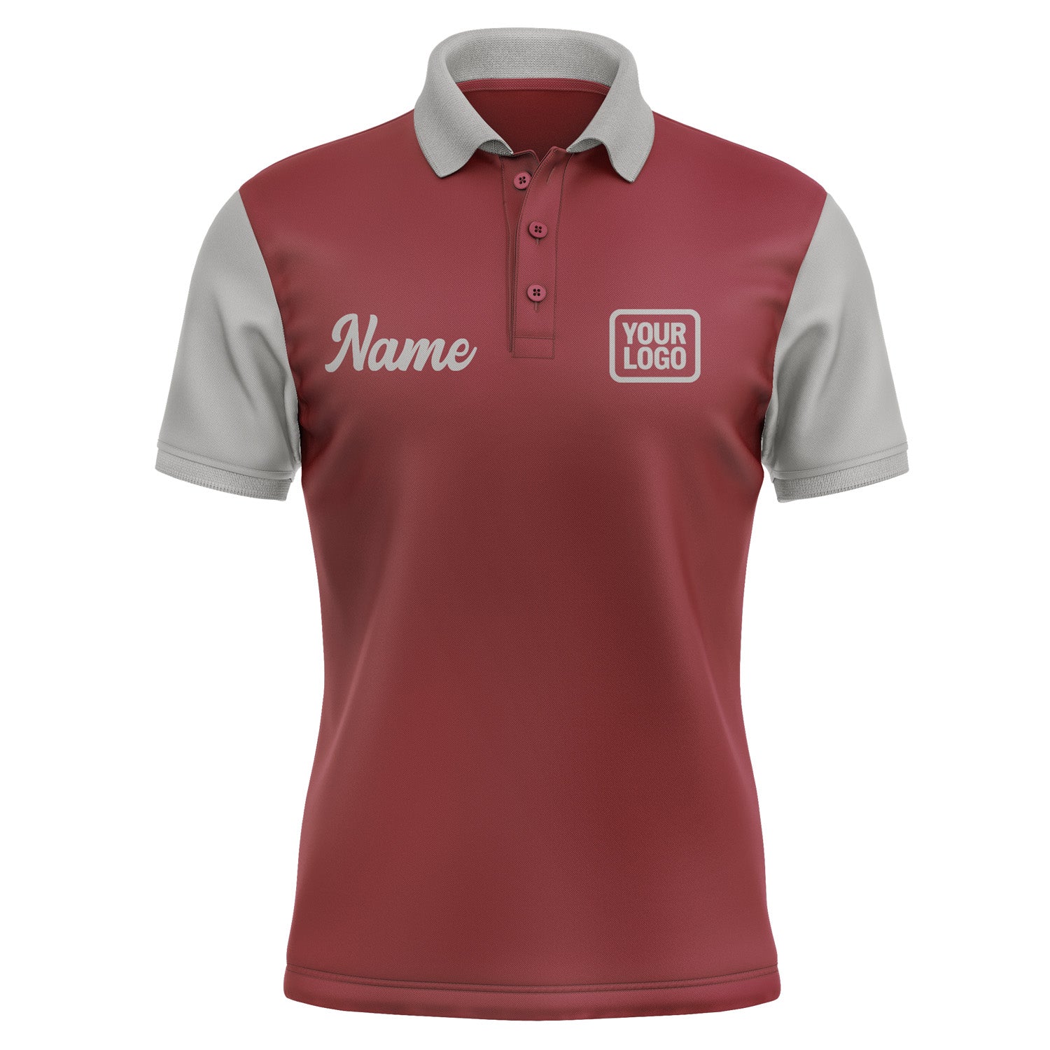 Custom Crimson Red Gray Short-Sleeve Polo Shirt PO150404B104