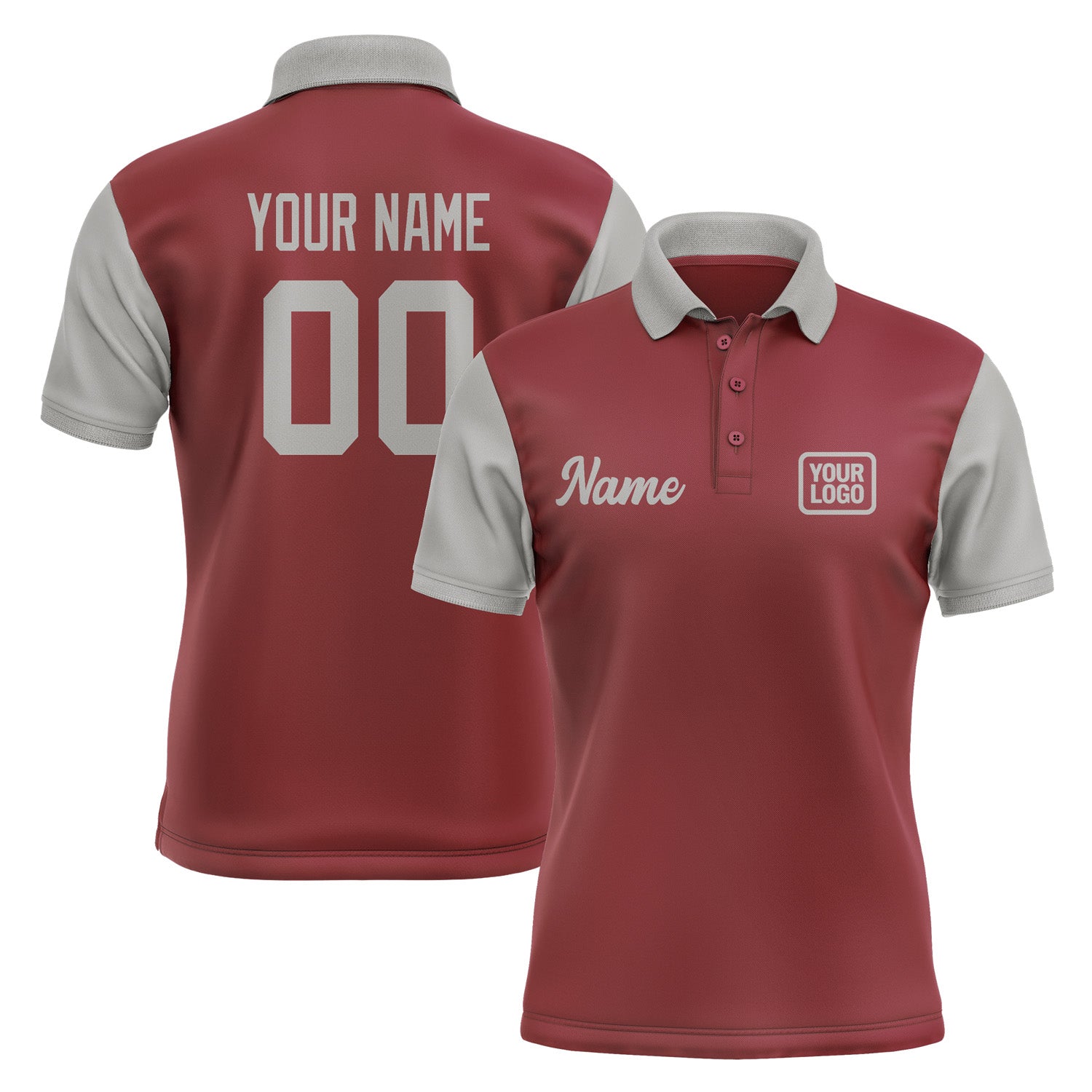 Custom Crimson Red Gray Short-Sleeve Polo Shirt PO150404B104