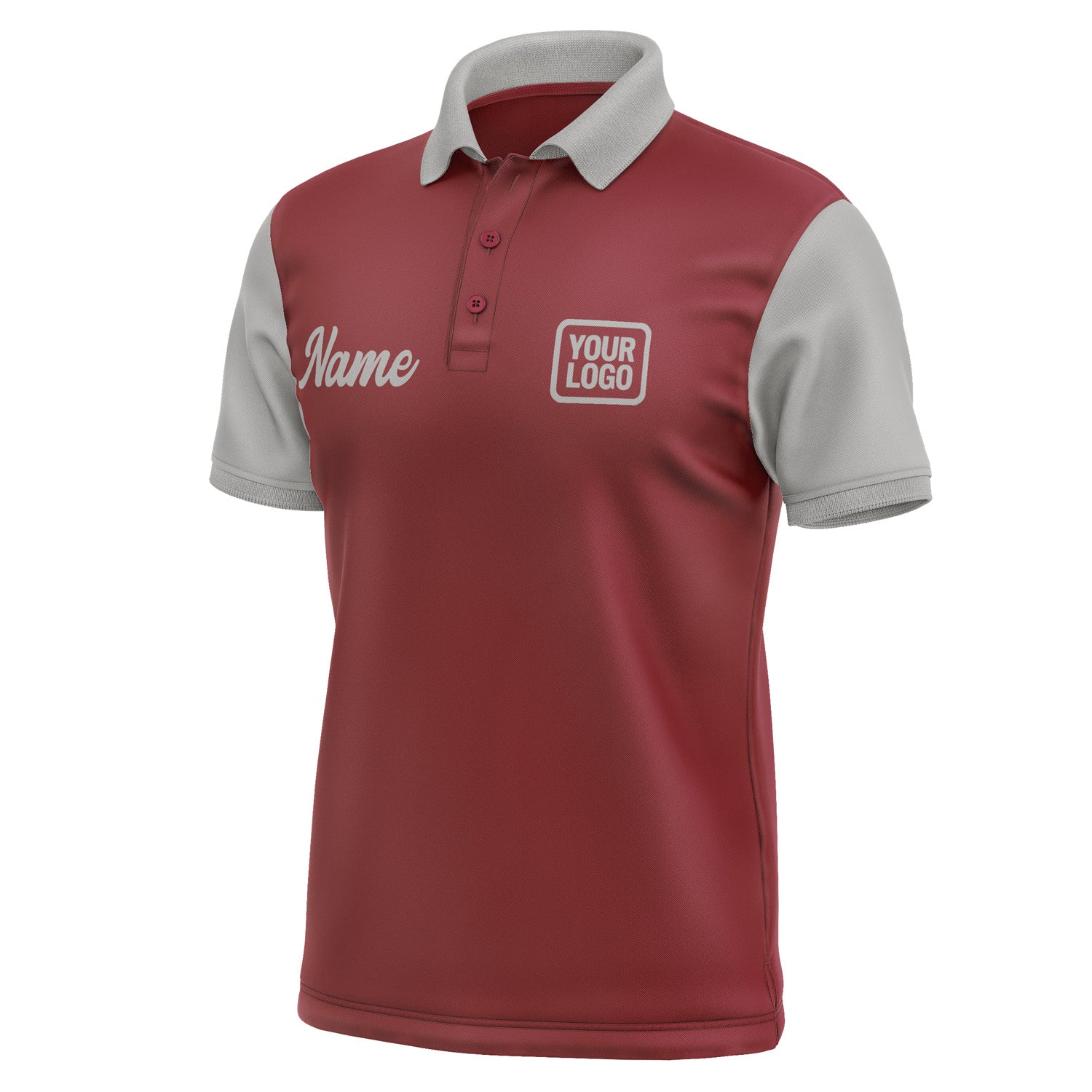 Custom Crimson Red Gray Short-Sleeve Polo Shirt PO150404B104