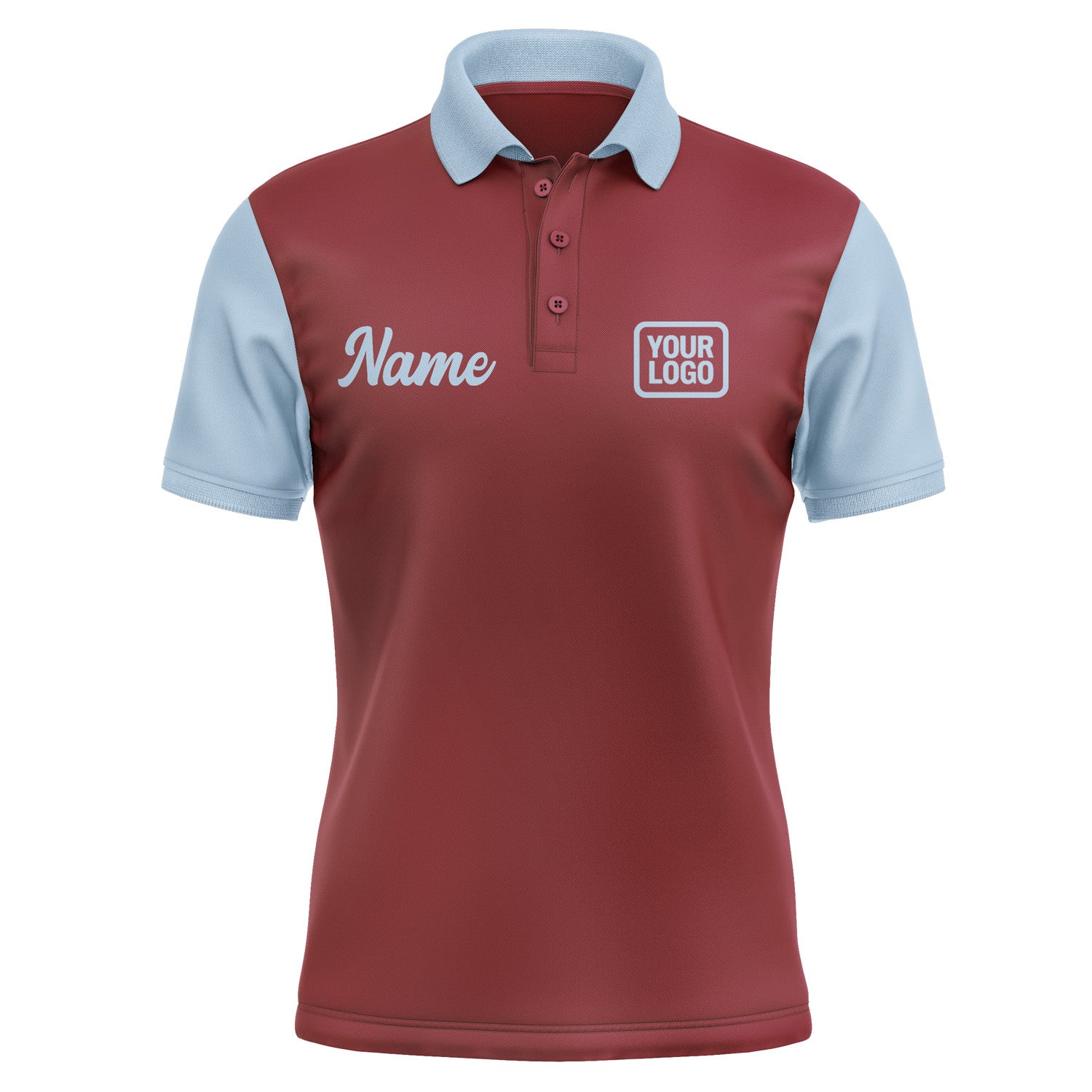 Custom Crimson Red Light Blue Short-Sleeve Polo Shirt PO150808B108