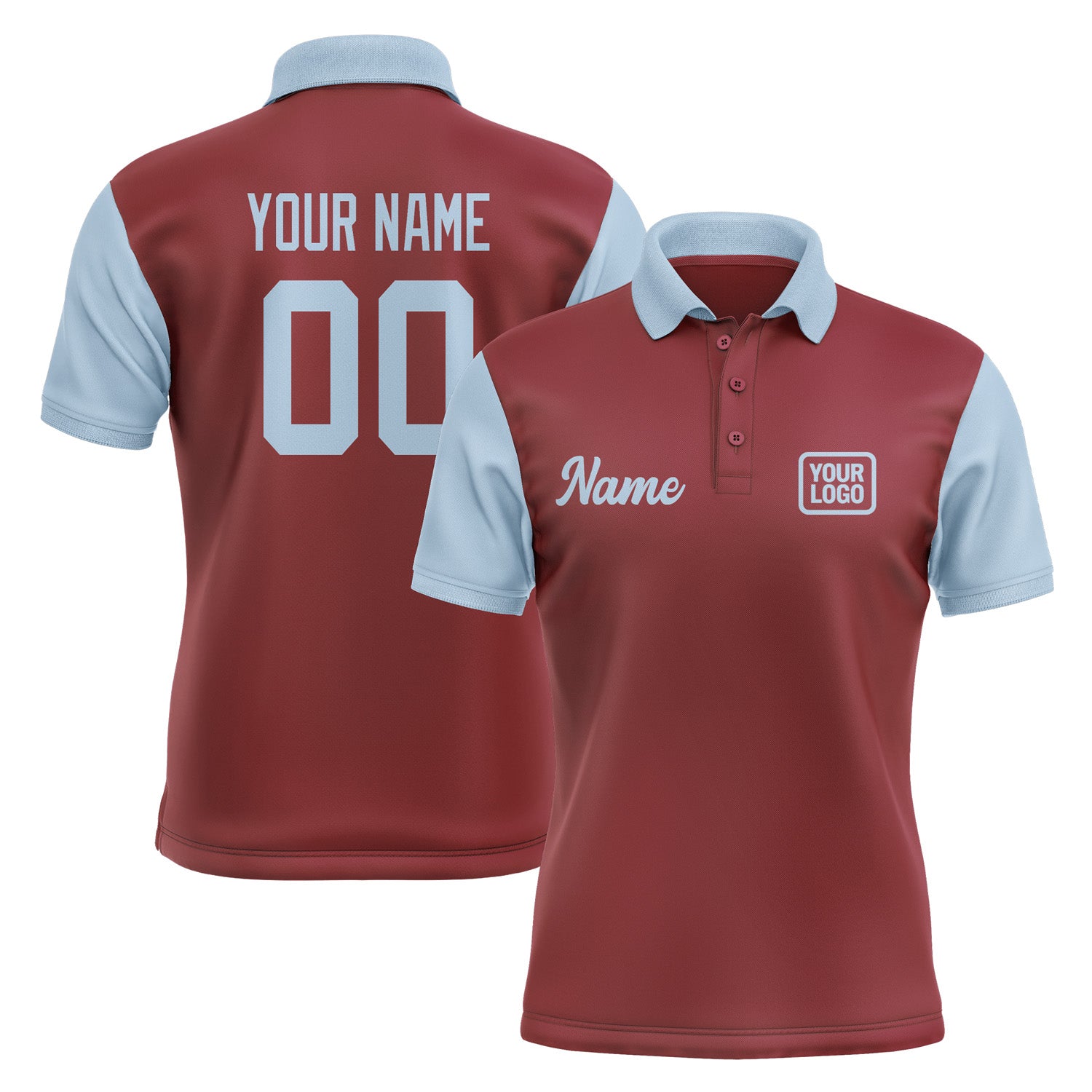 Custom Crimson Red Light Blue Short-Sleeve Polo Shirt PO150808B108