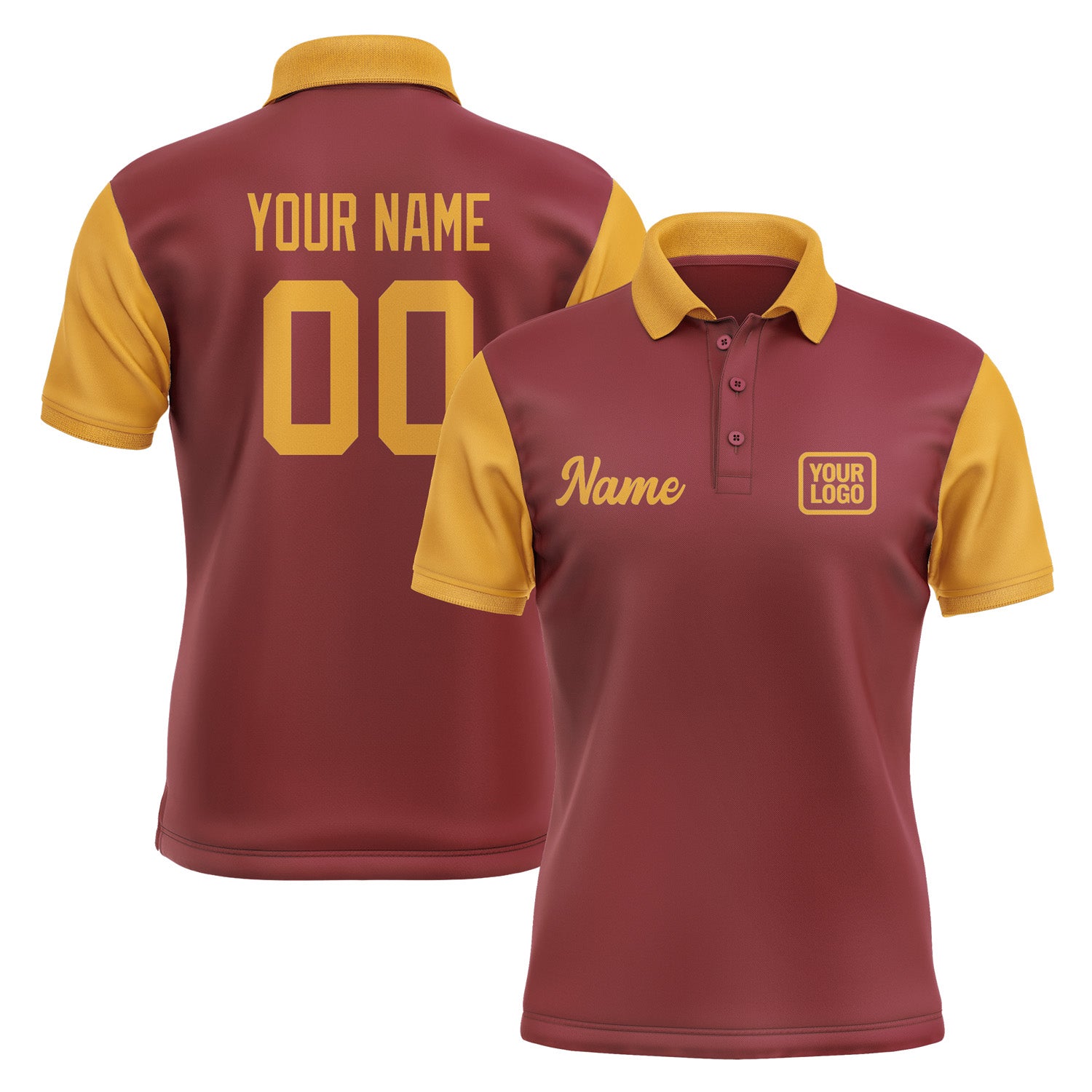 Custom Crimson Red Yellow Short-Sleeve Polo Shirt PO151919B119