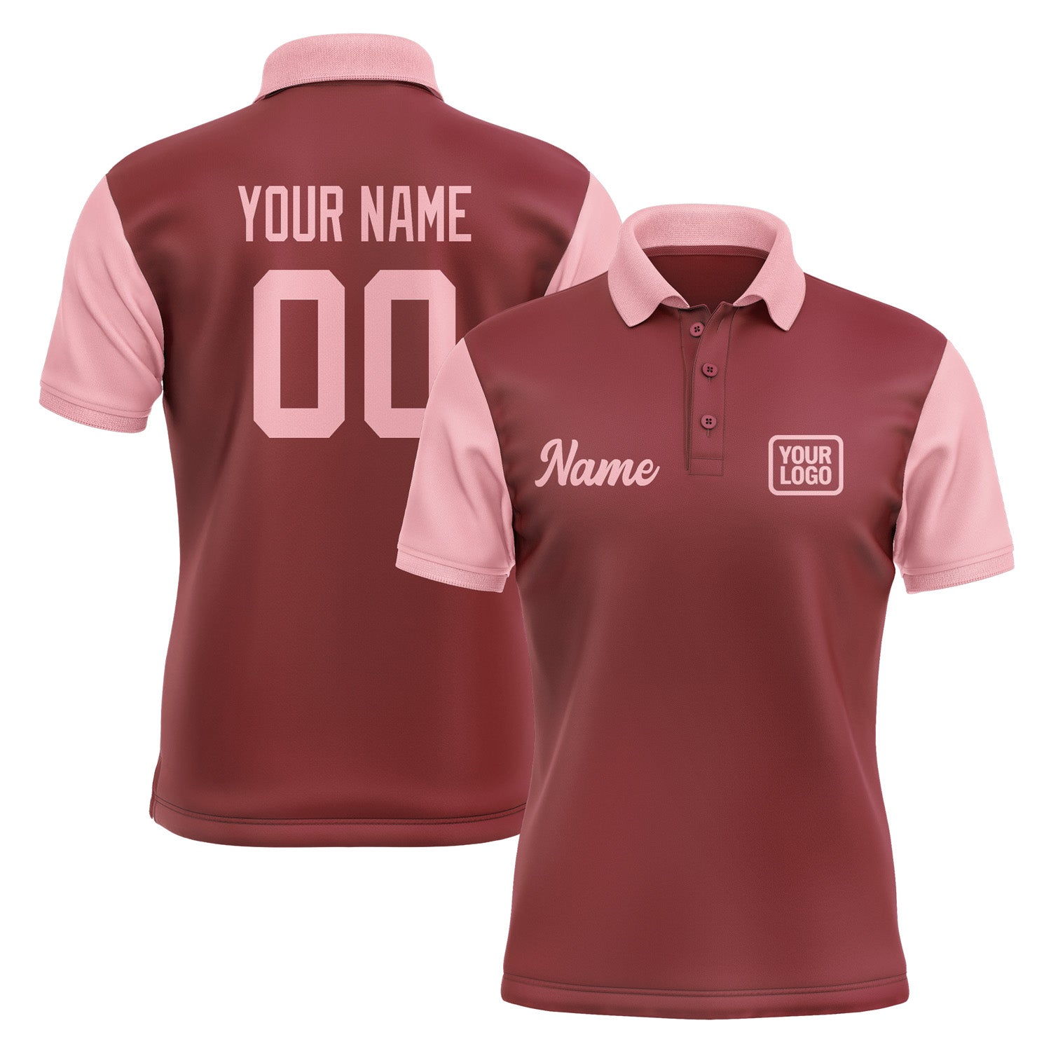 Custom Crimson Red Light Pink Short-Sleeve Polo Shirt PO152121B121