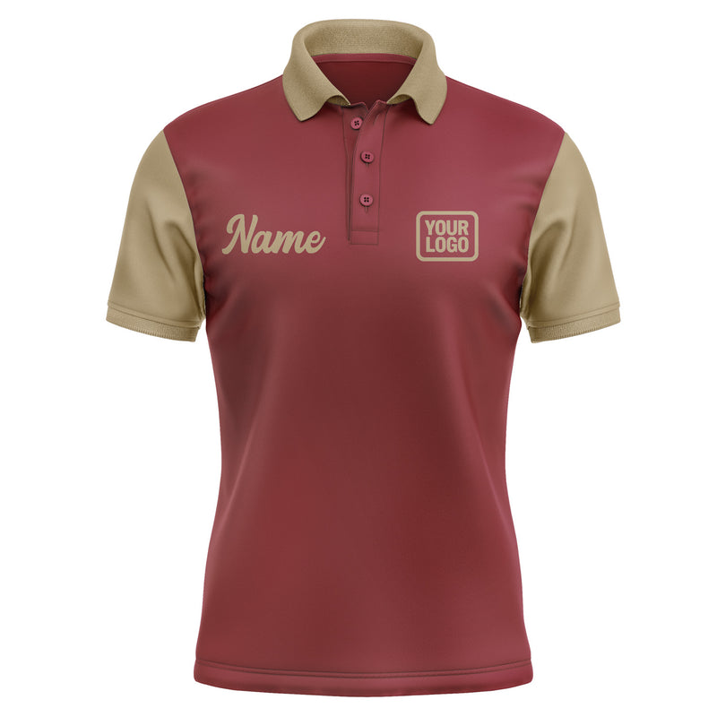Custom Crimson Red Light Khaki Short-Sleeve Polo Shirt PO152525B125
